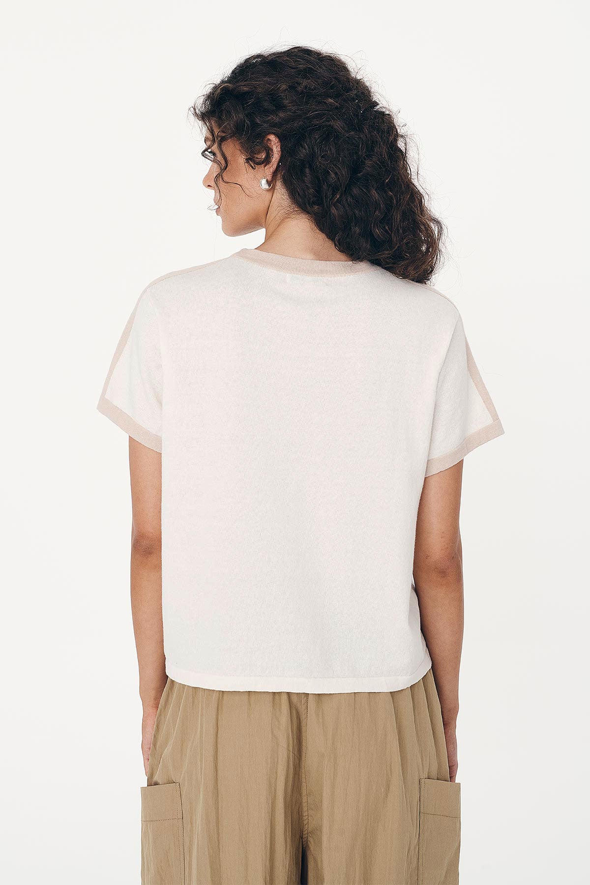 Rania Contrast Knit Tee - Oat Milk
