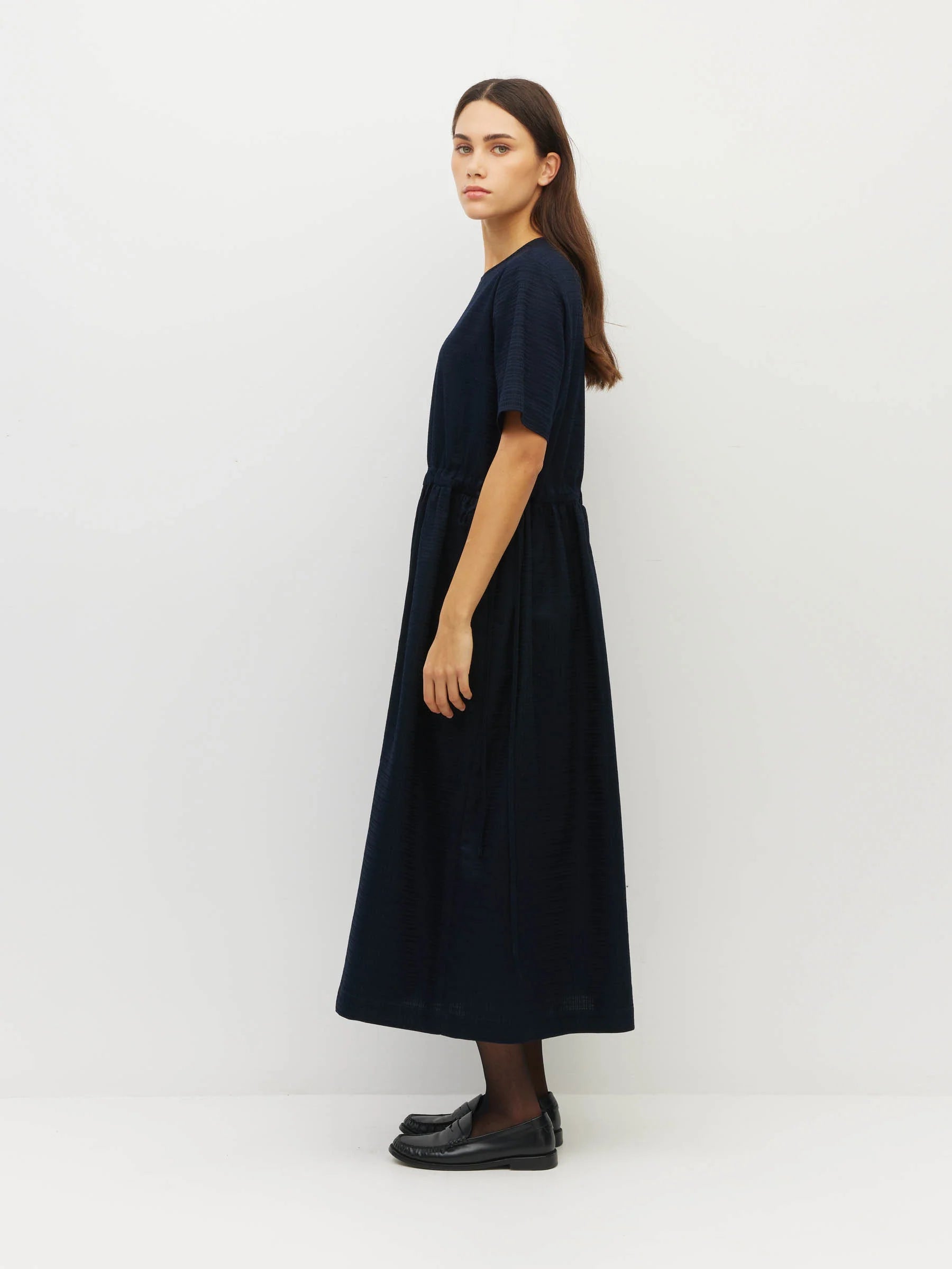 Dima Tunic (Textured Cotton) - Navy Linear