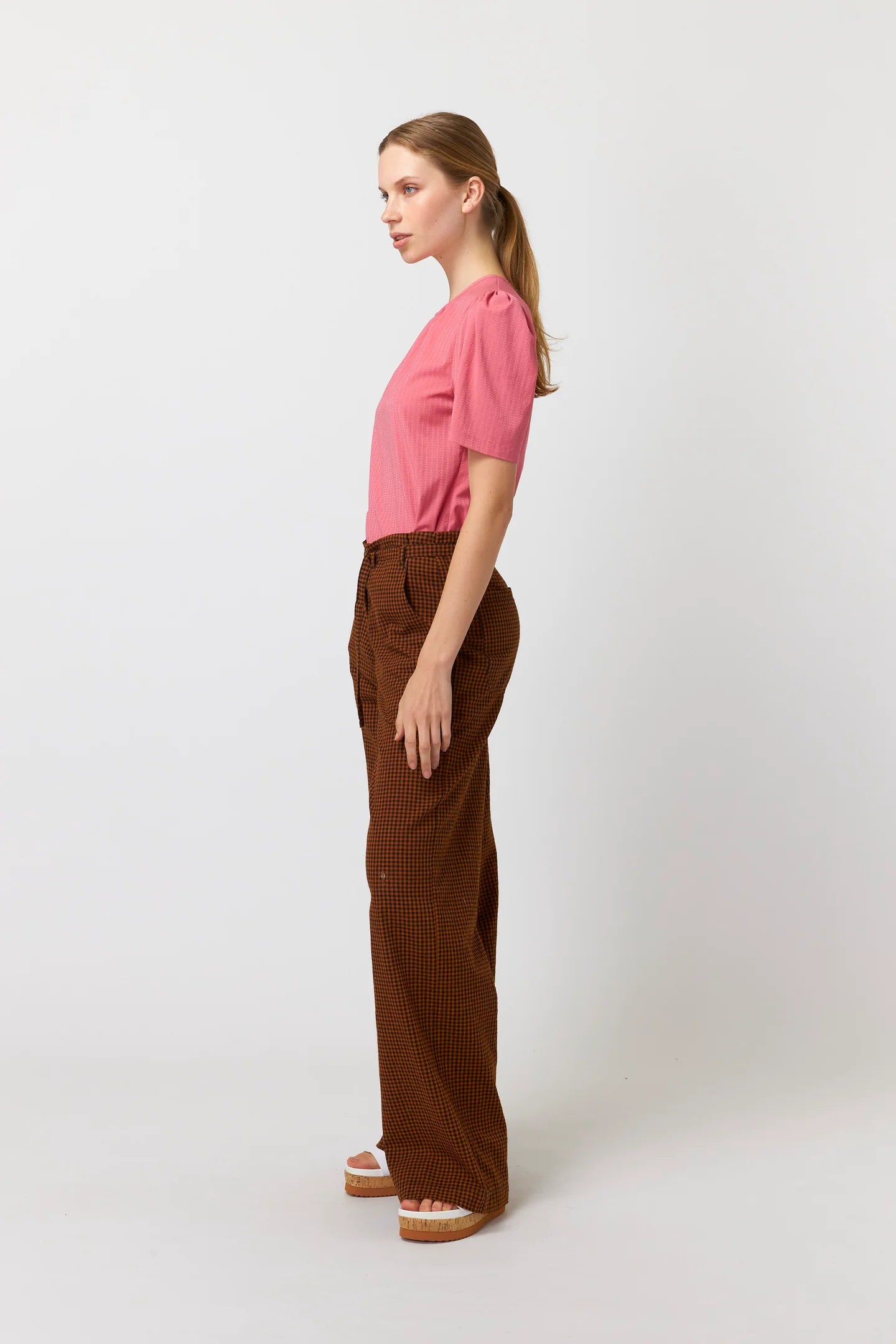 Sylvester Gingham wide leg trousers - Tobacco
