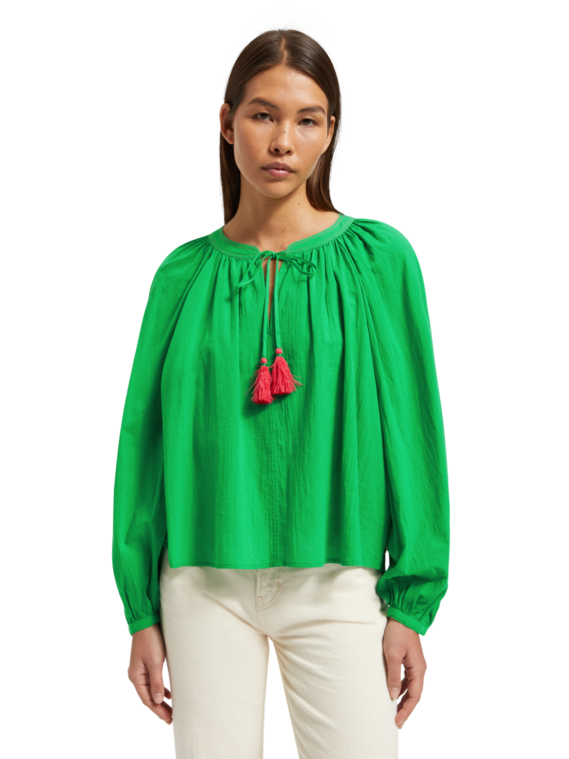 Scotch & Soda Balloon Sleeve Top - Scuba Green