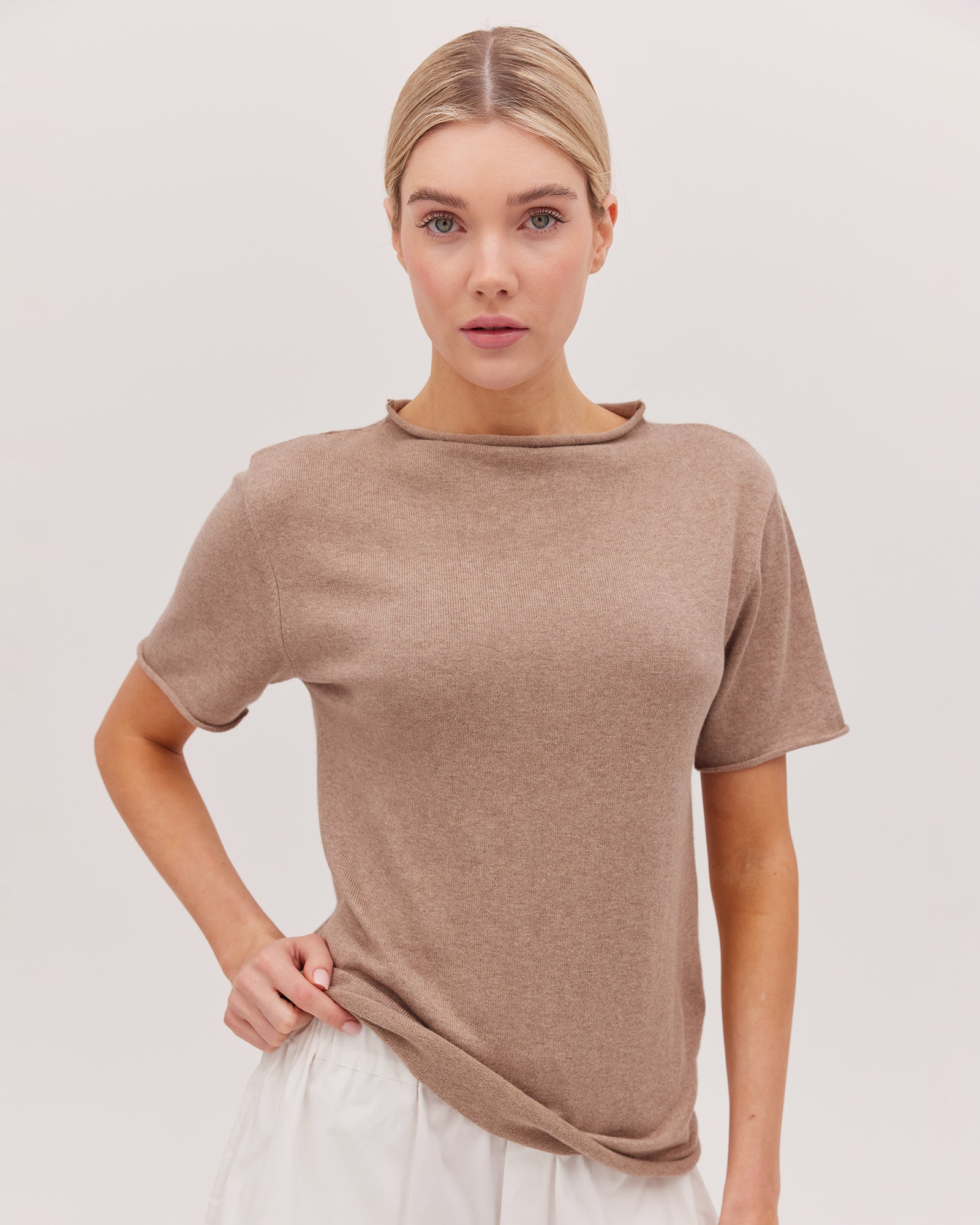 Cloth & Co The Funnel Neck Tee - Walnut