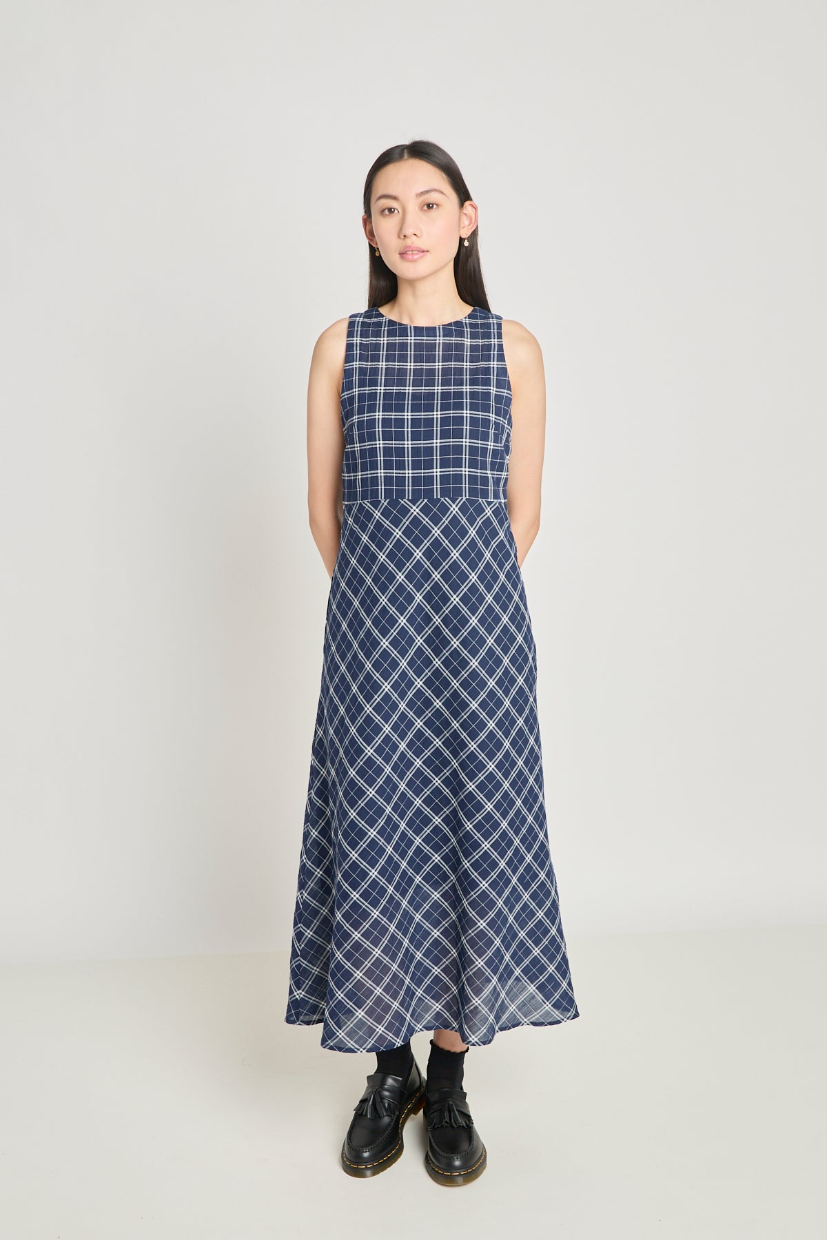 Practice Dress - Navy Crinkle Check