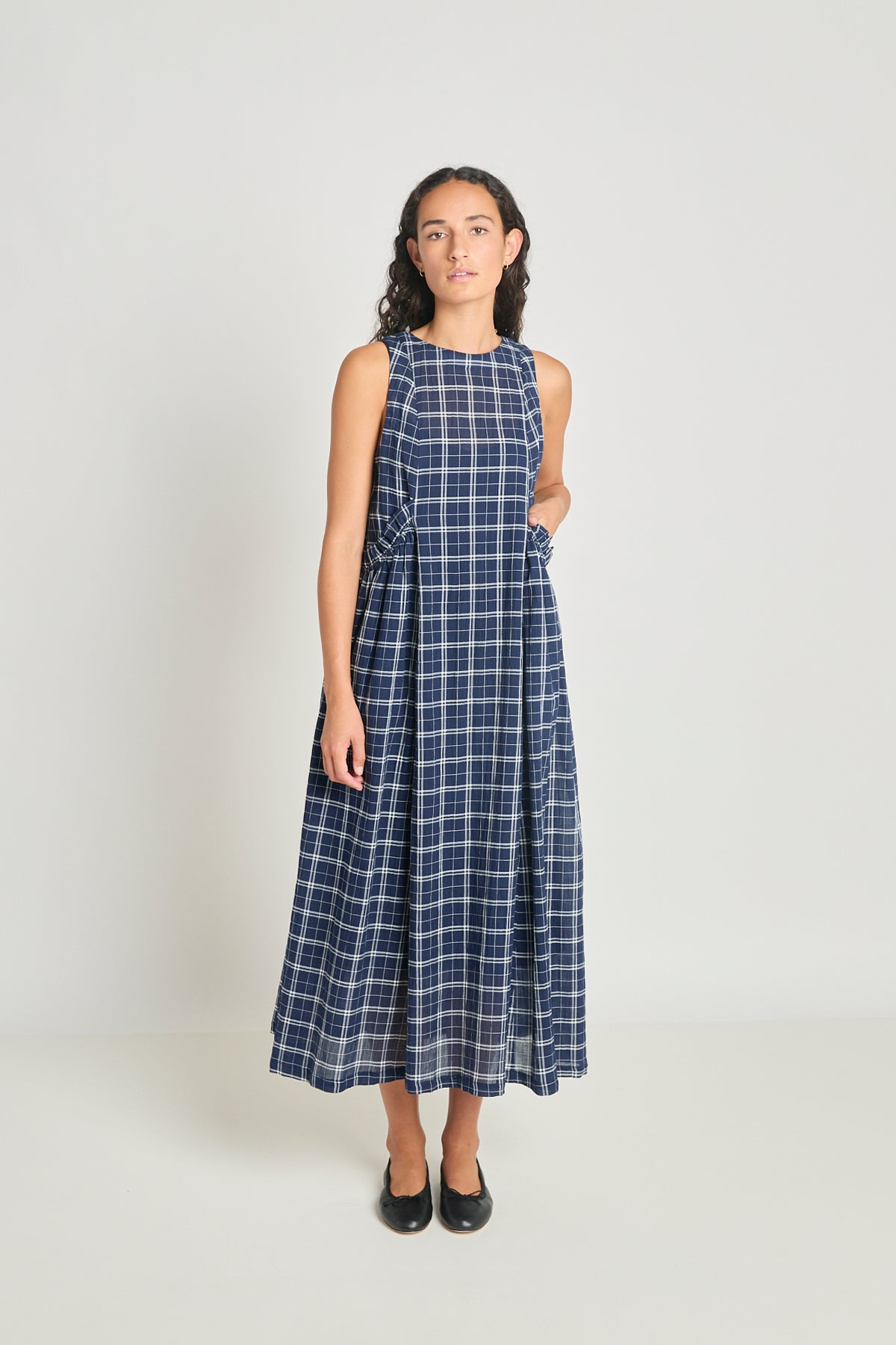 Alternate Realities Dress - Navy Crinkle Check