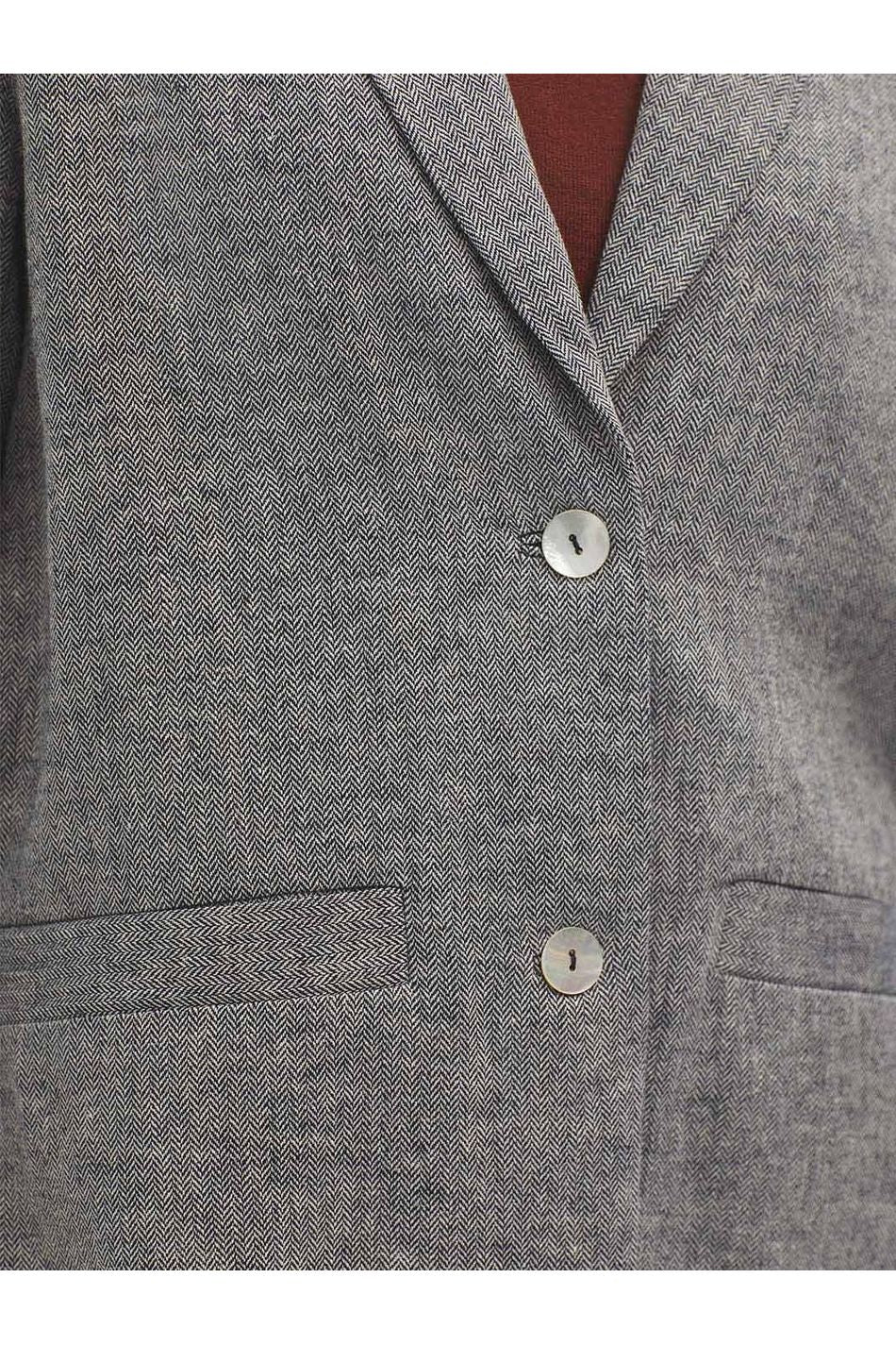 Nice Things Long Blazer - Herringbone Cotton