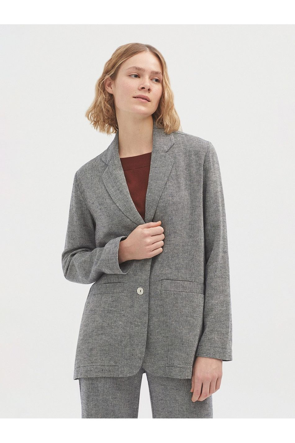 Nice Things Long Blazer - Herringbone Cotton