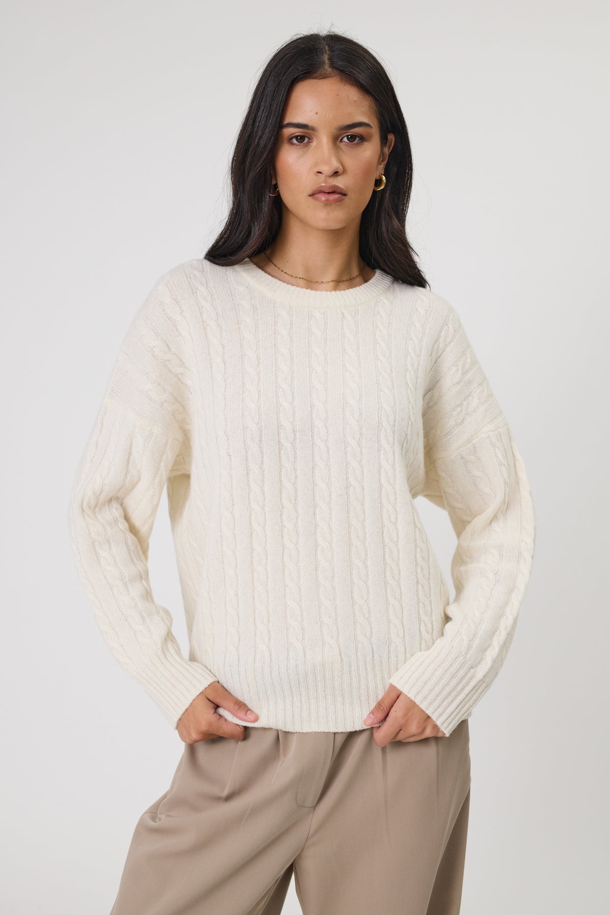 Marlow Copenhagen Cable Knit Crew - Ecru
