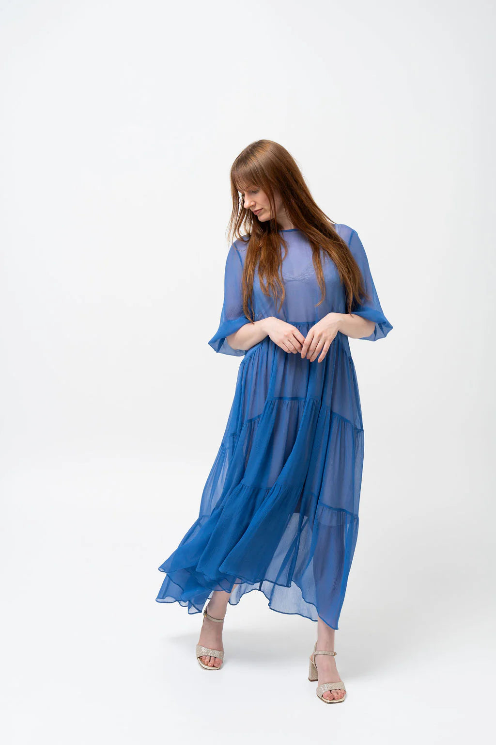 Carlson Silk Waterfall Dress - Cornflower