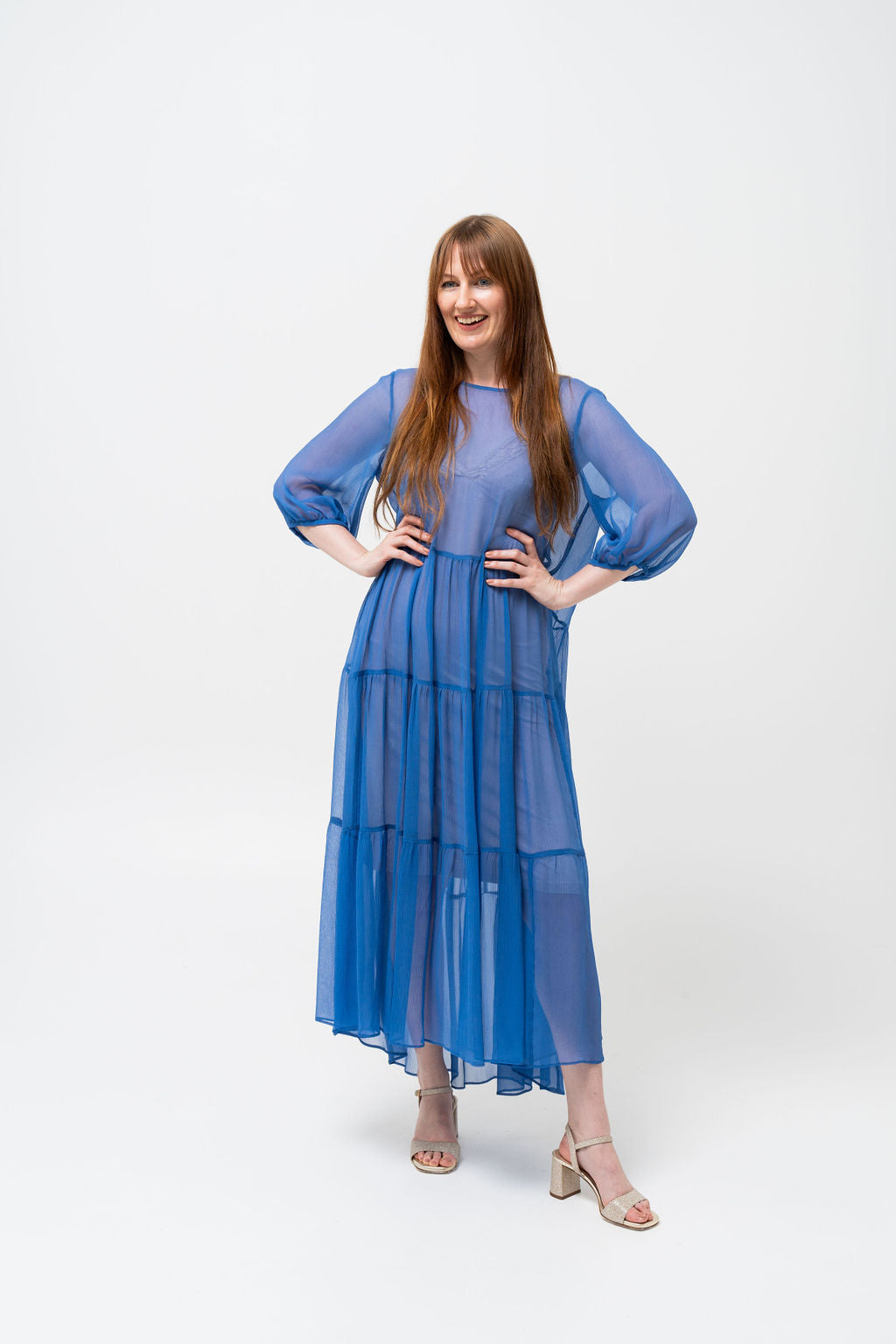 Carlson Silk Waterfall Dress - Cornflower