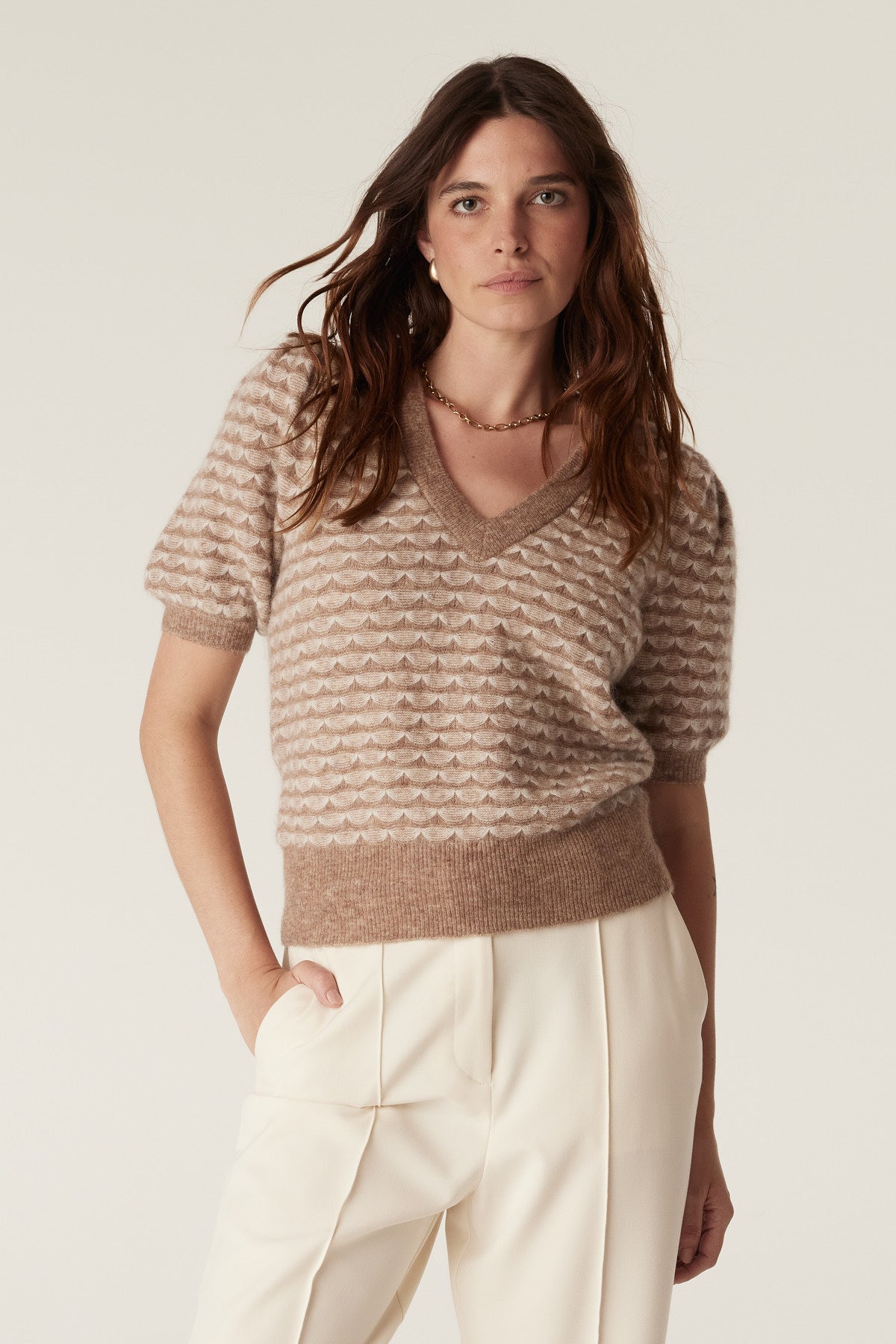 Cable Annika Mohair Top - Latte