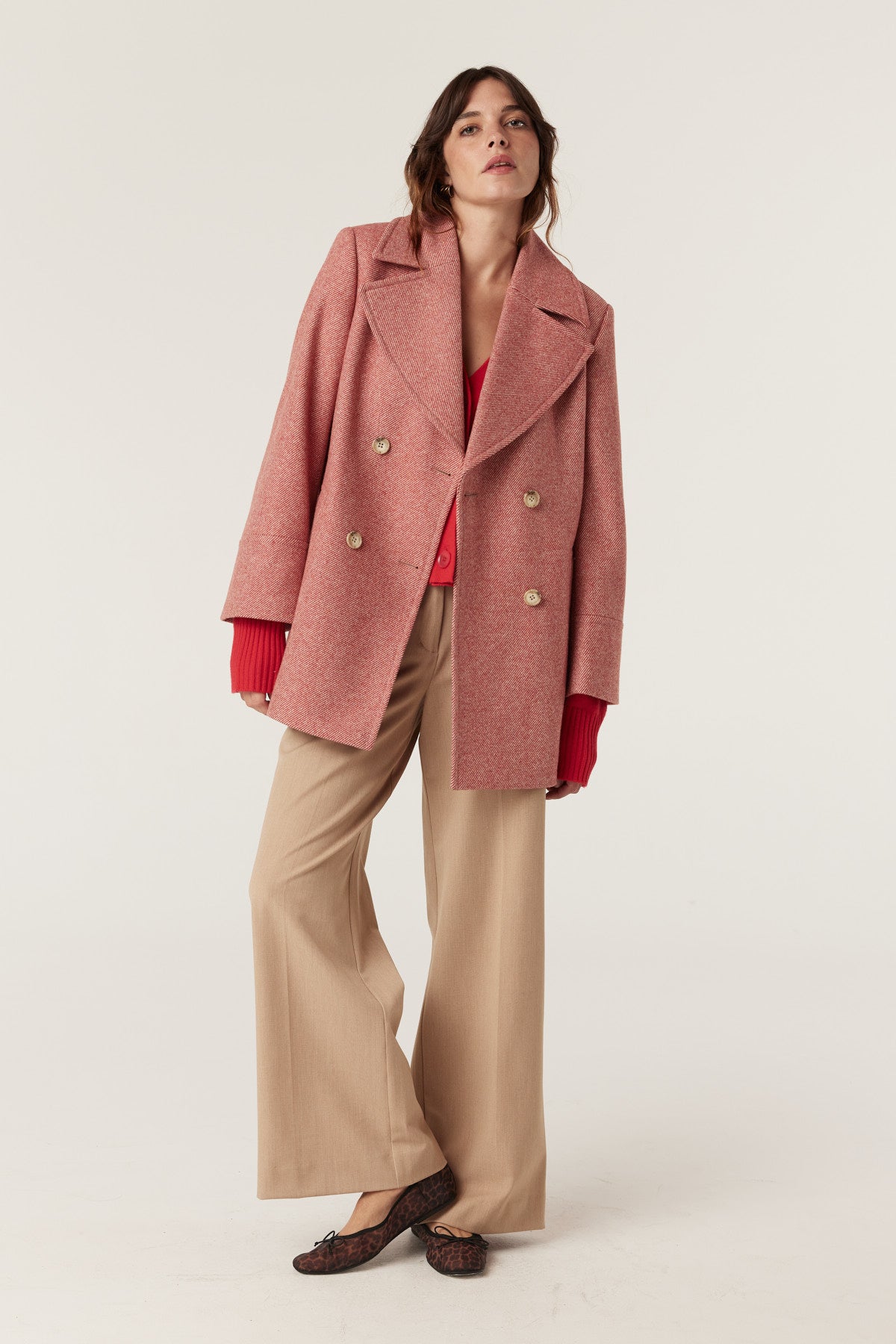 Cable Brenan Coat - Red Twill