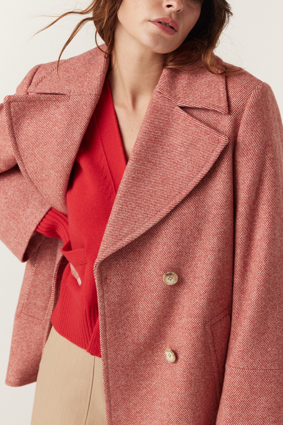 Cable Brenan Coat - Red Twill