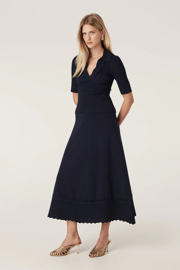 Cable Melbourne Villa Knit Crepe Skirt - Navy