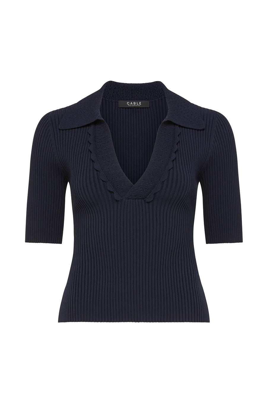 Cable Melbourne Villa Crepe Polo Top - Navy