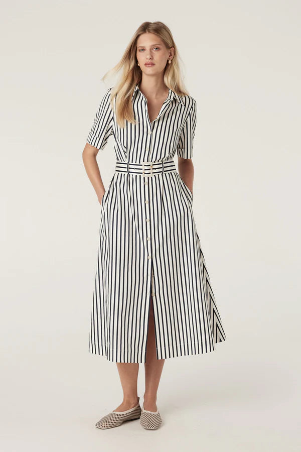 Cable Melbourne Lina Stripe Shirt Dress - Navy Stripe