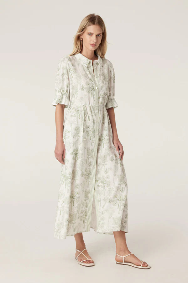 Avondale Linen Dress - Palm Print