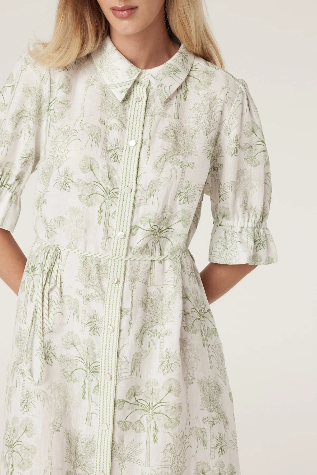 Avondale Linen Dress - Palm Print