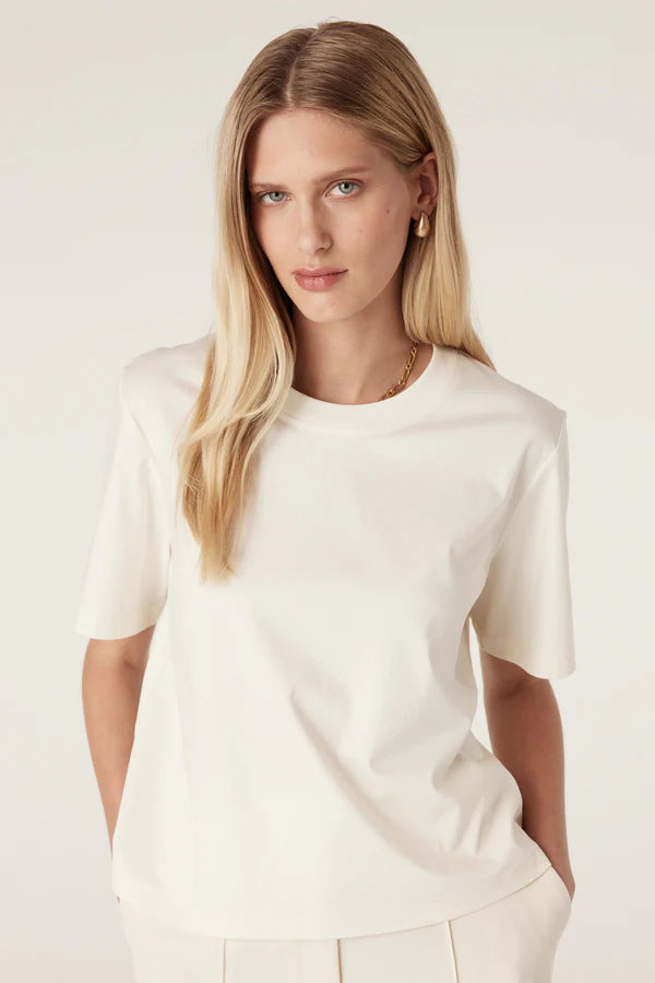 Cable Pima Lantern Sleeve Top - Cream