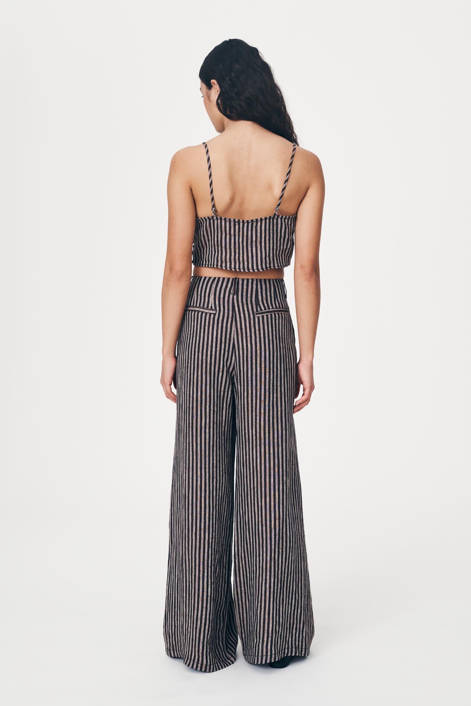 Rowie the Label Carlotta Wide Leg Linen Pants - Brown Stripe