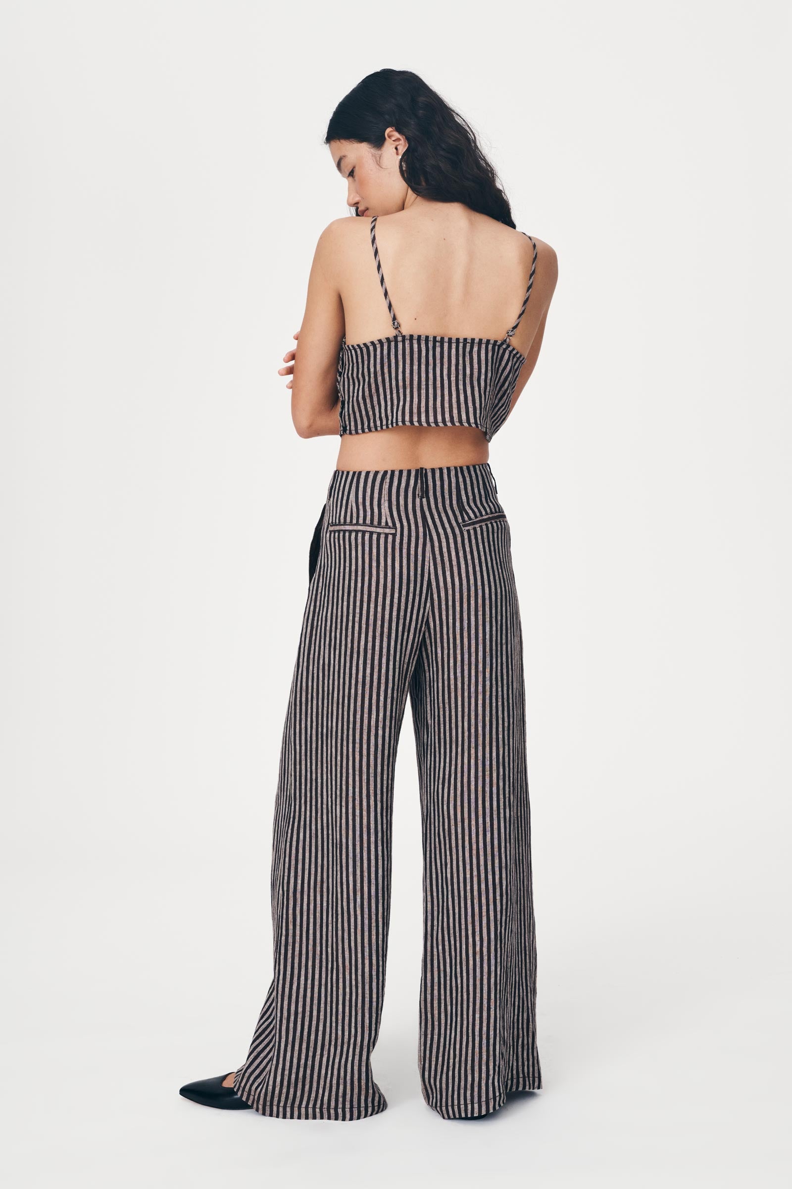 Rowie the Label Carlotta Wide Leg Linen Pants - Brown Stripe