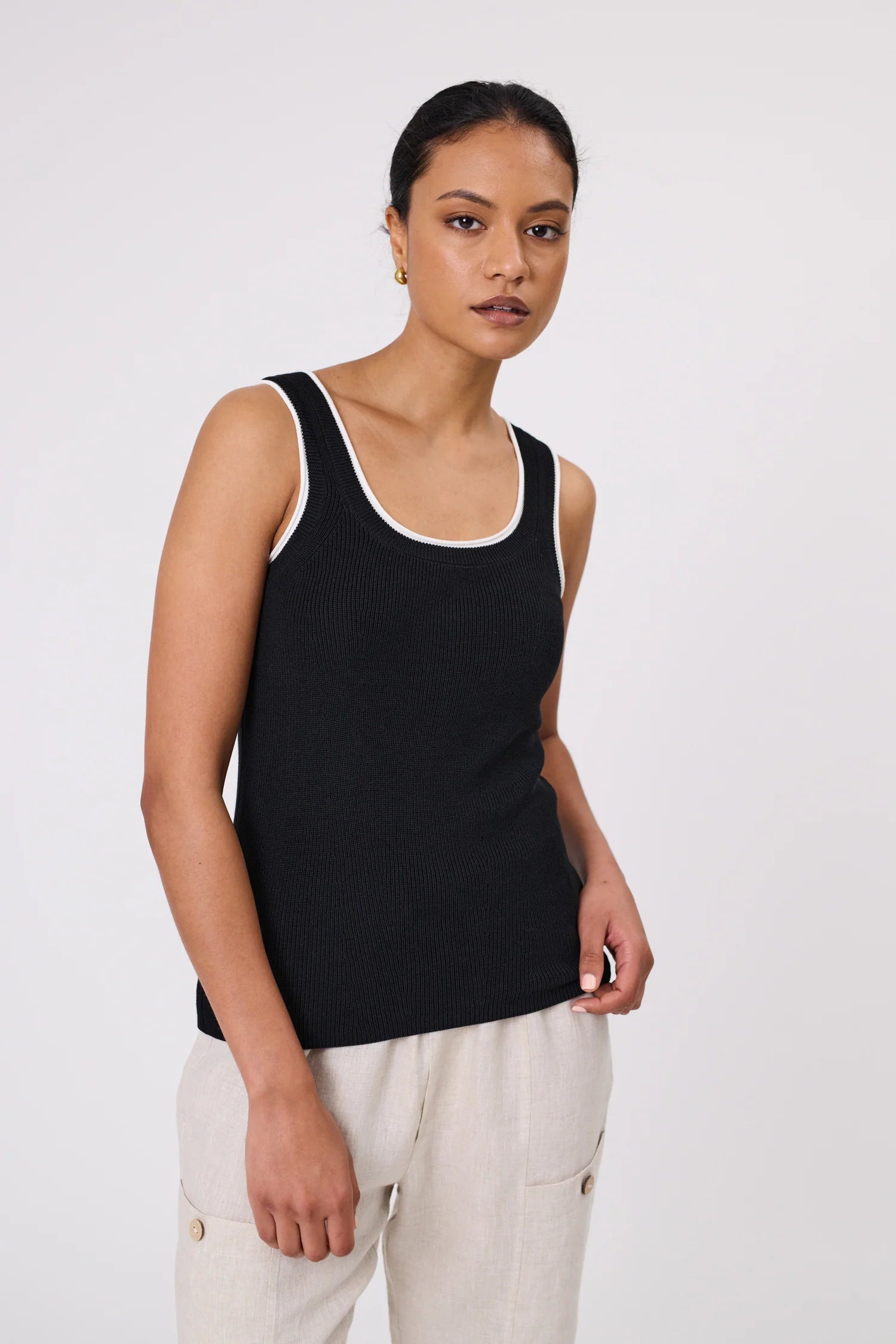 Marlow Casa Knit Tank - Black/Ivory