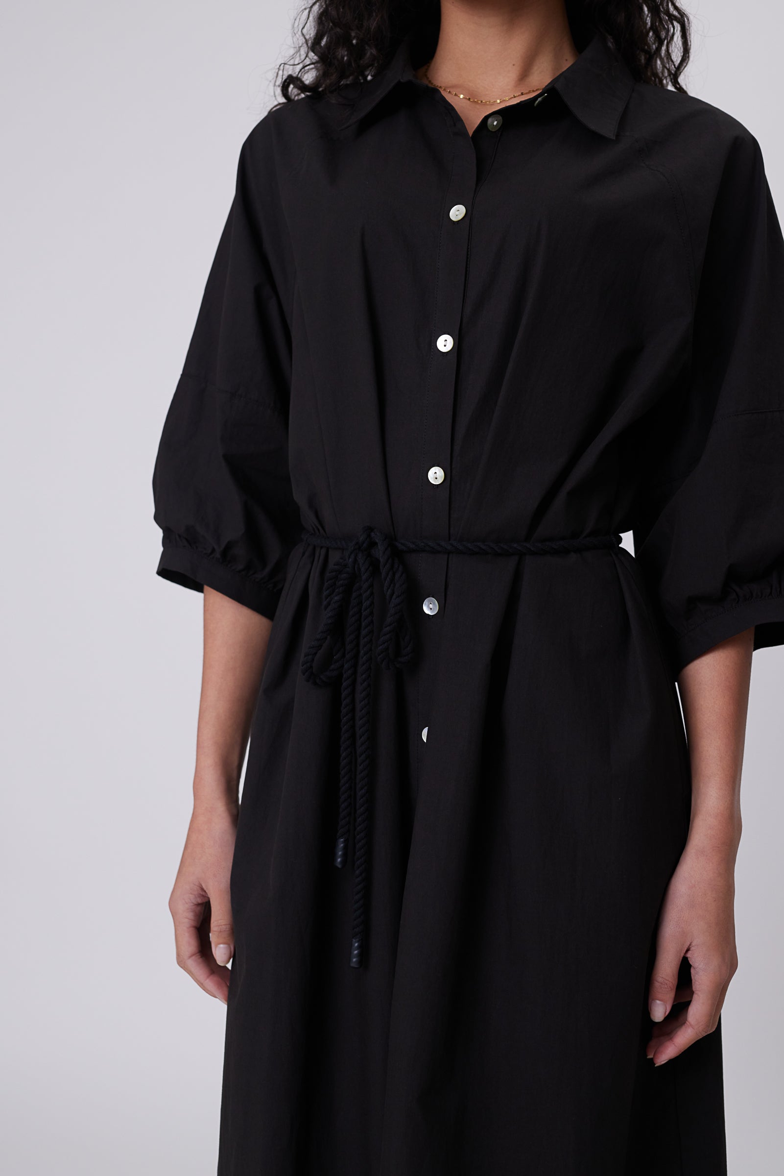 Marlow Cascade Shirt Dress - Black