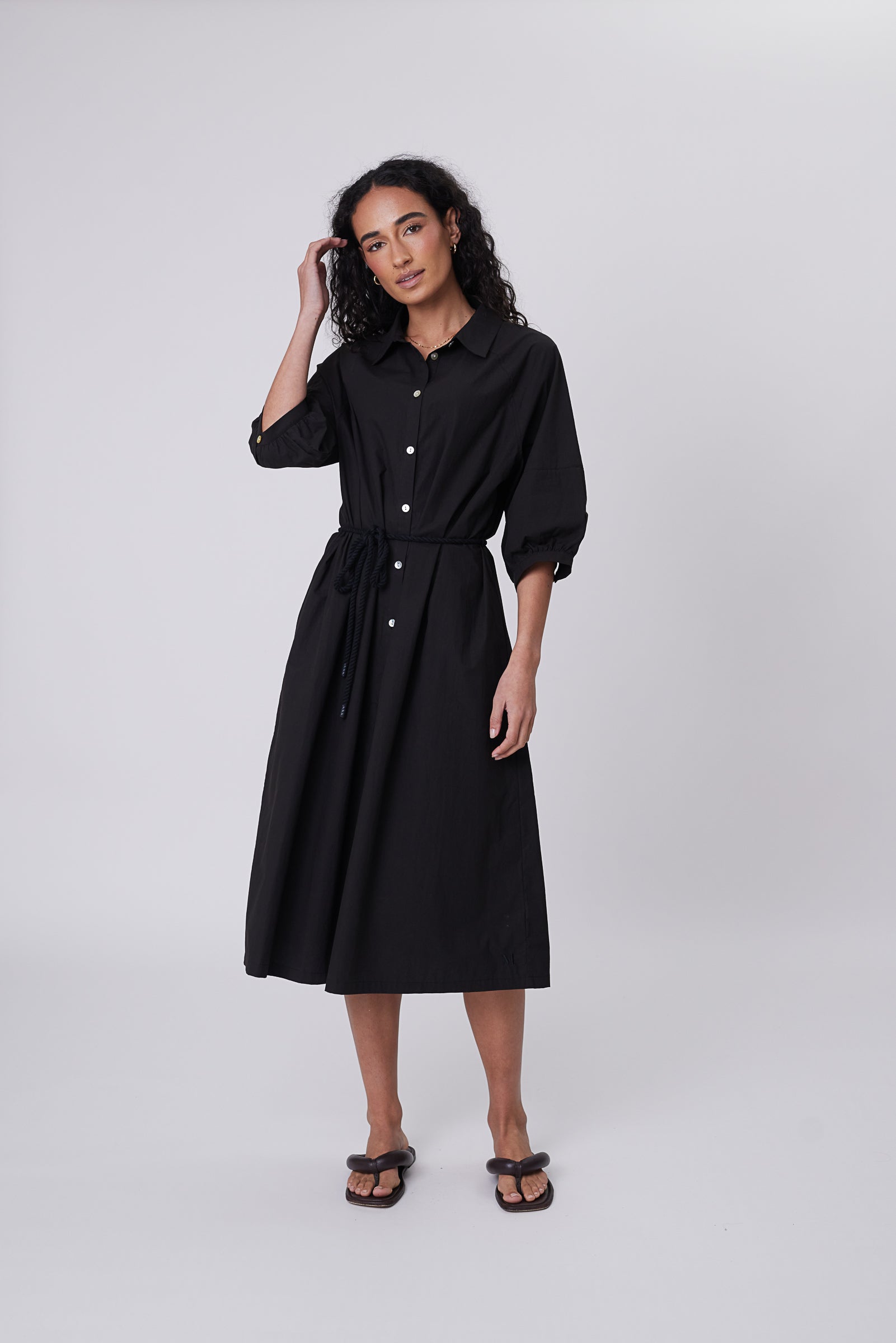 Cascade Shirt Dress - Black