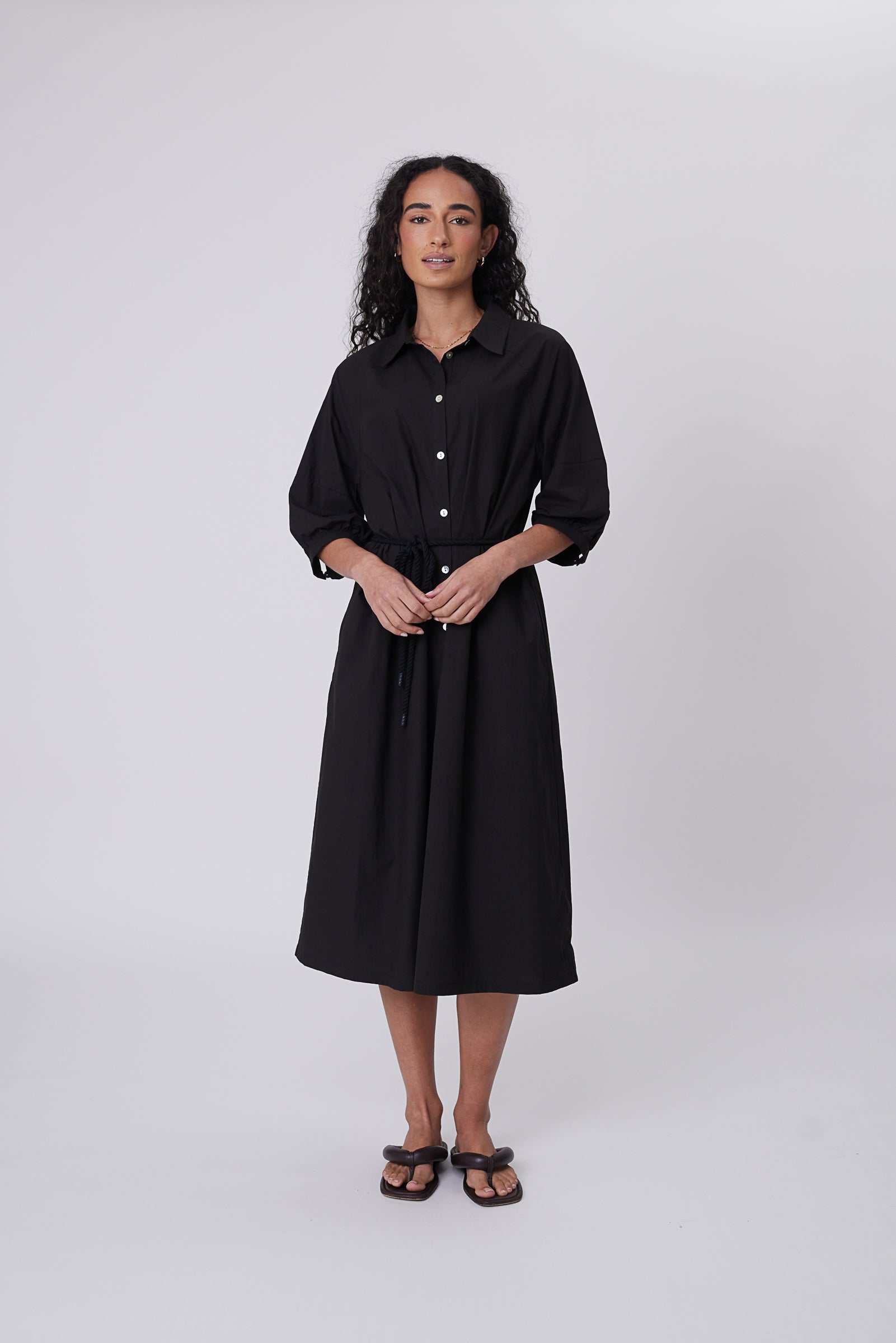 Marlow Cascade Shirt Dress - Black