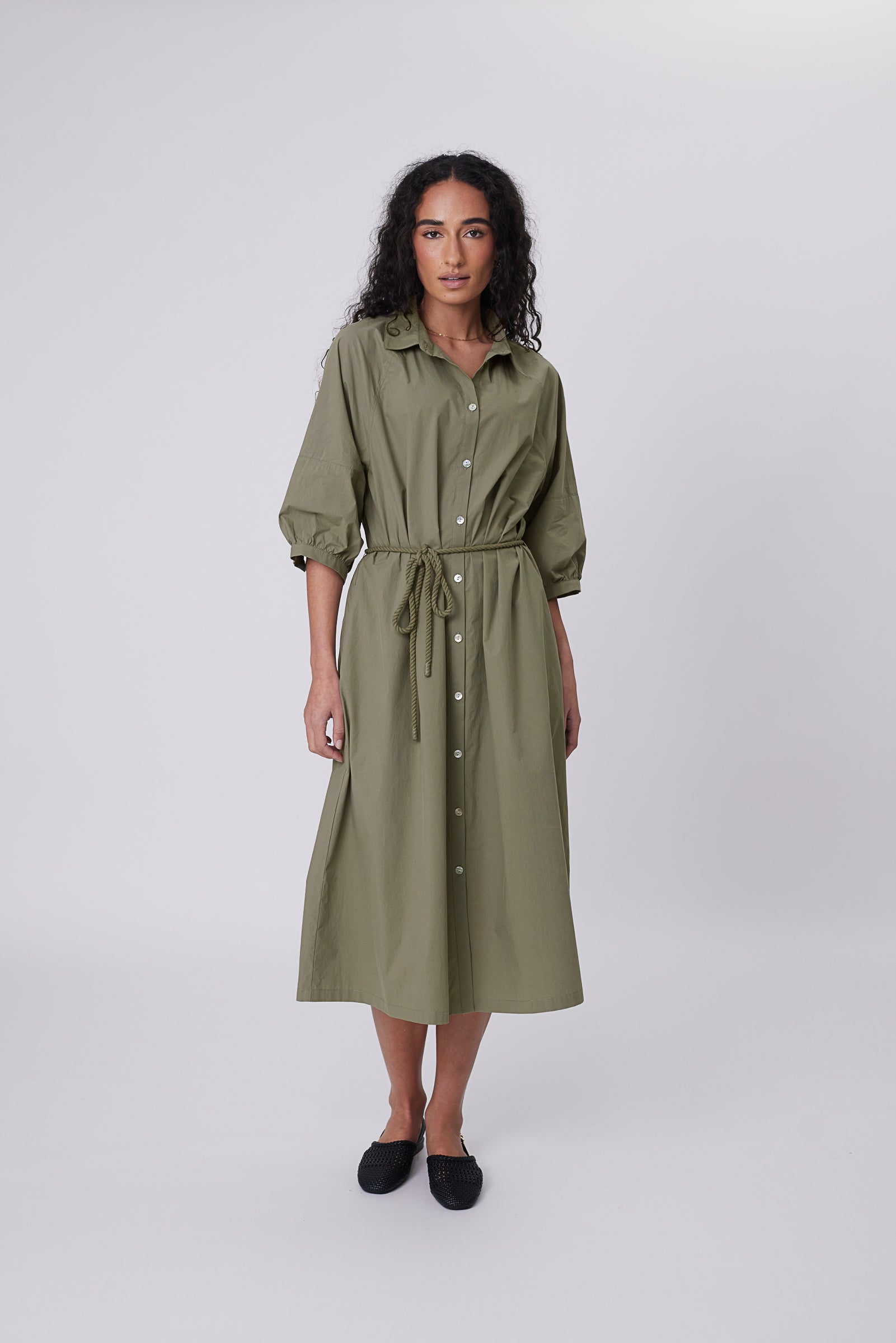Marlow Cascade Shirt Dress - Laurel