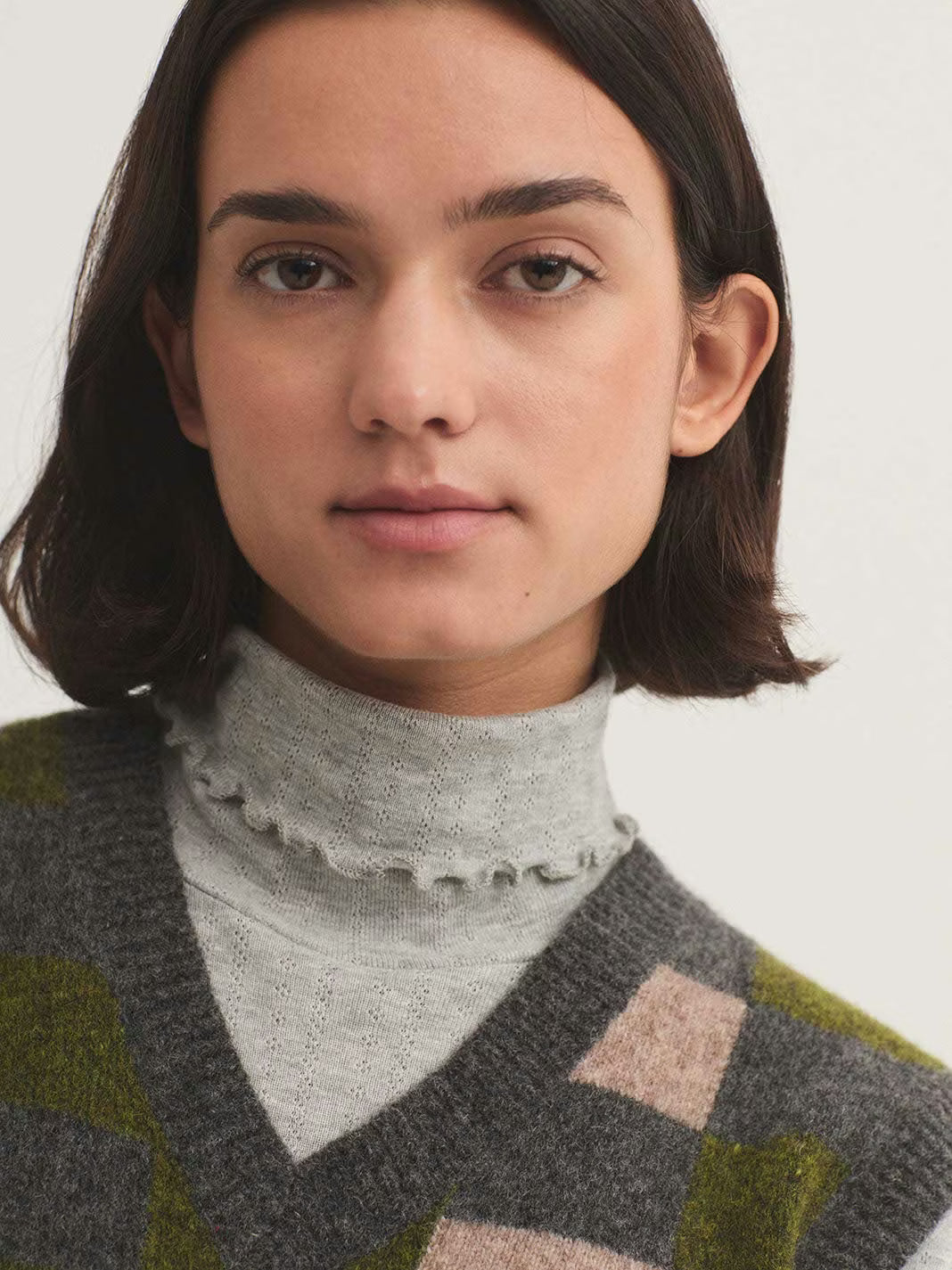 Checkered Front Vest - Grey