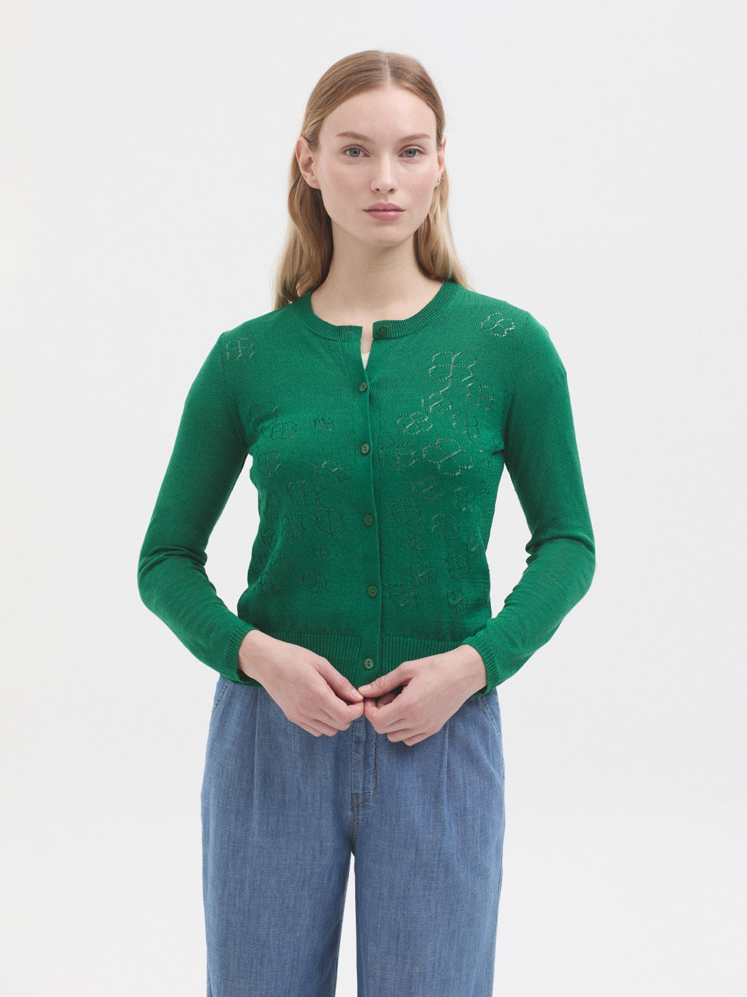 Nice Things Openwork Cardigan - Clover