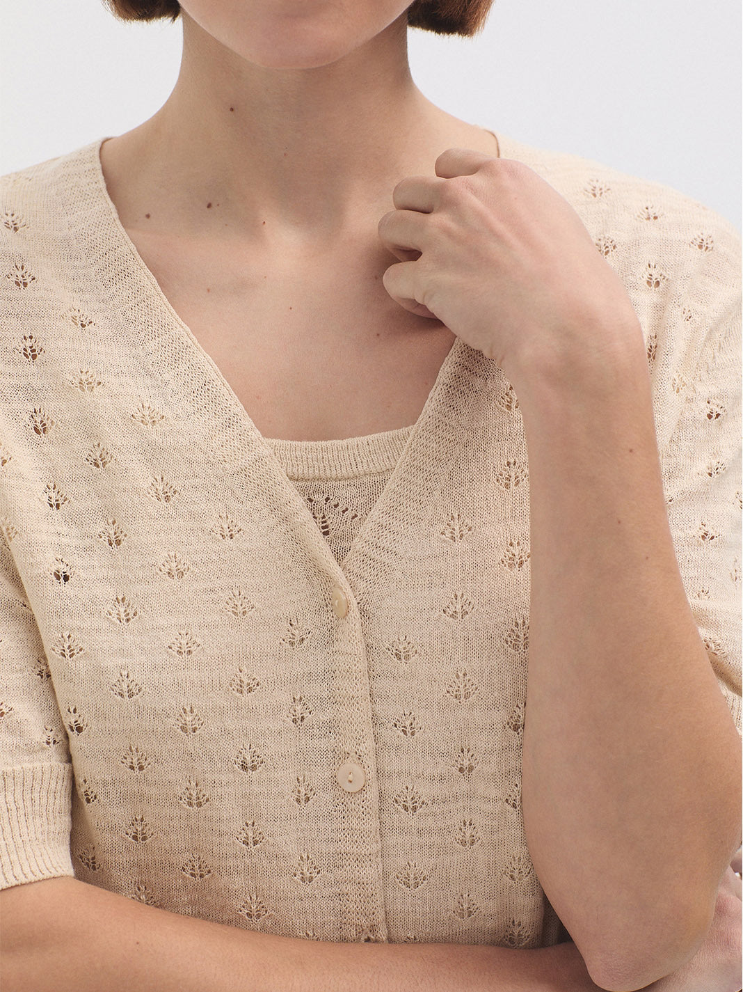 Nice Things Openwork Cardigan - Mid Stone