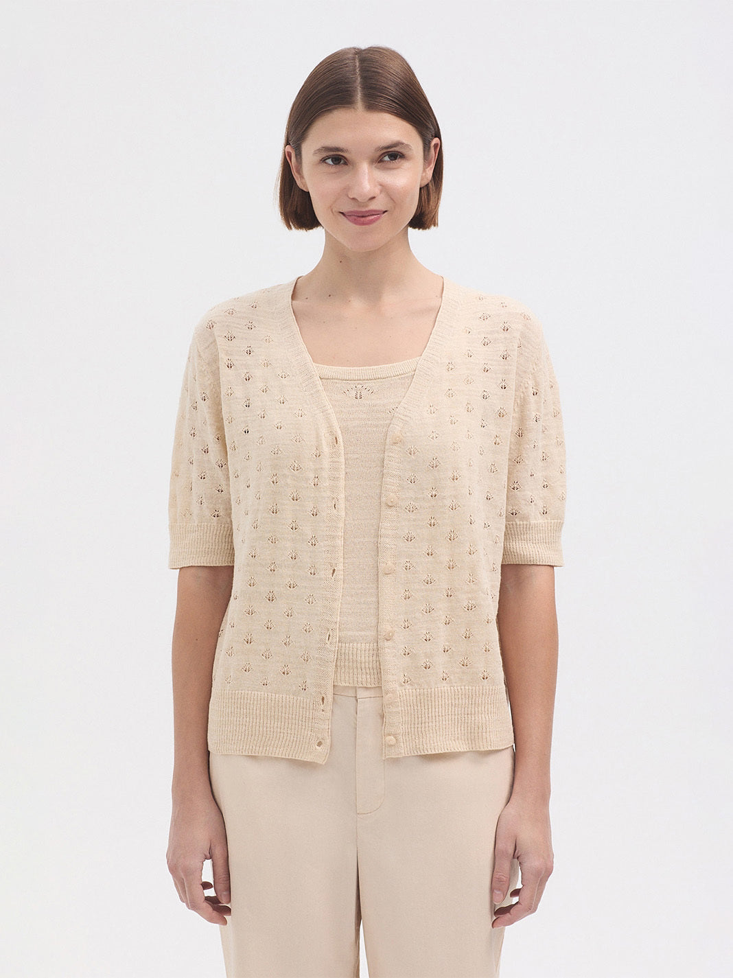 Nice Things Openwork Cardigan - Mid Stone