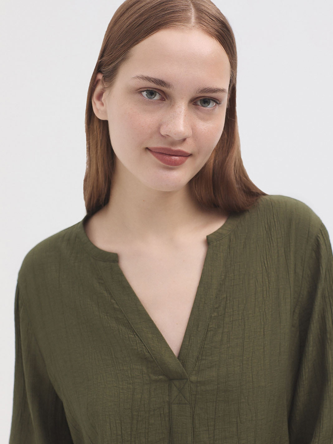 Crinkle Shirt Dress - Khaki