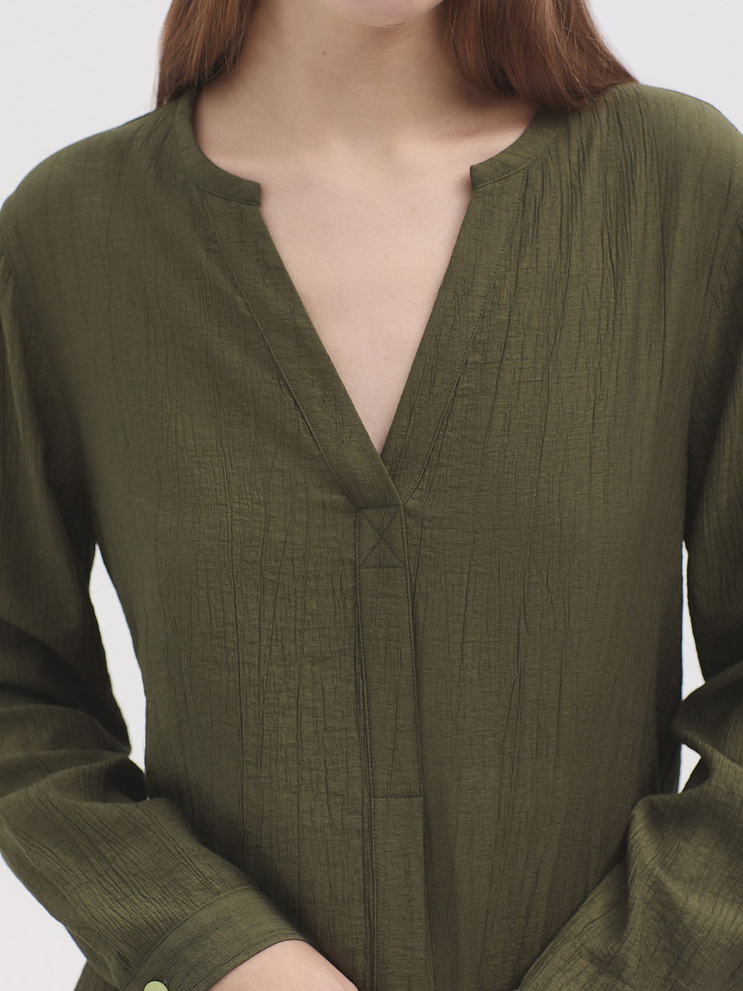 Crinkle Shirt Dress - Khaki
