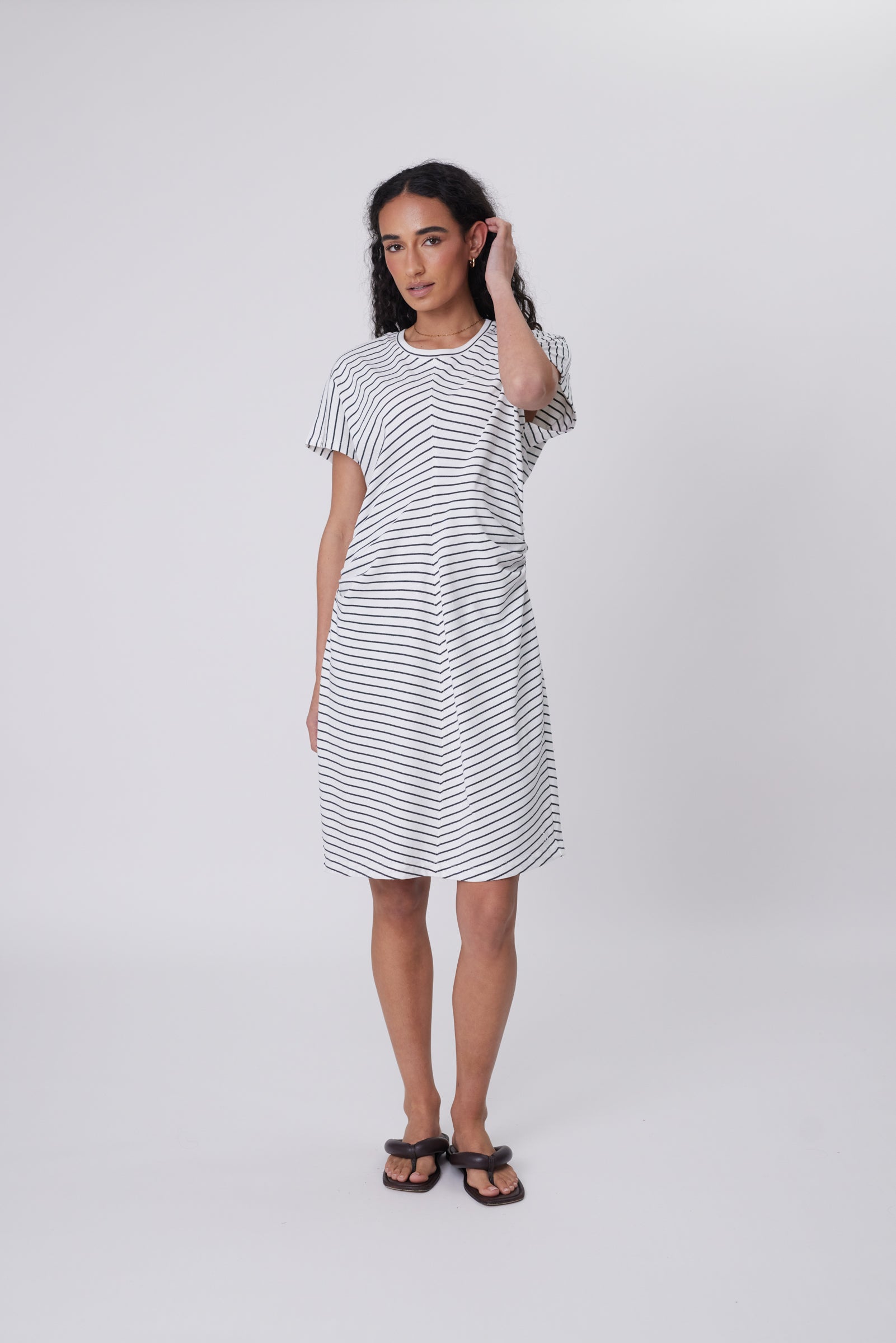 Marlow Converge Tee Dress - Charcoal Stripe