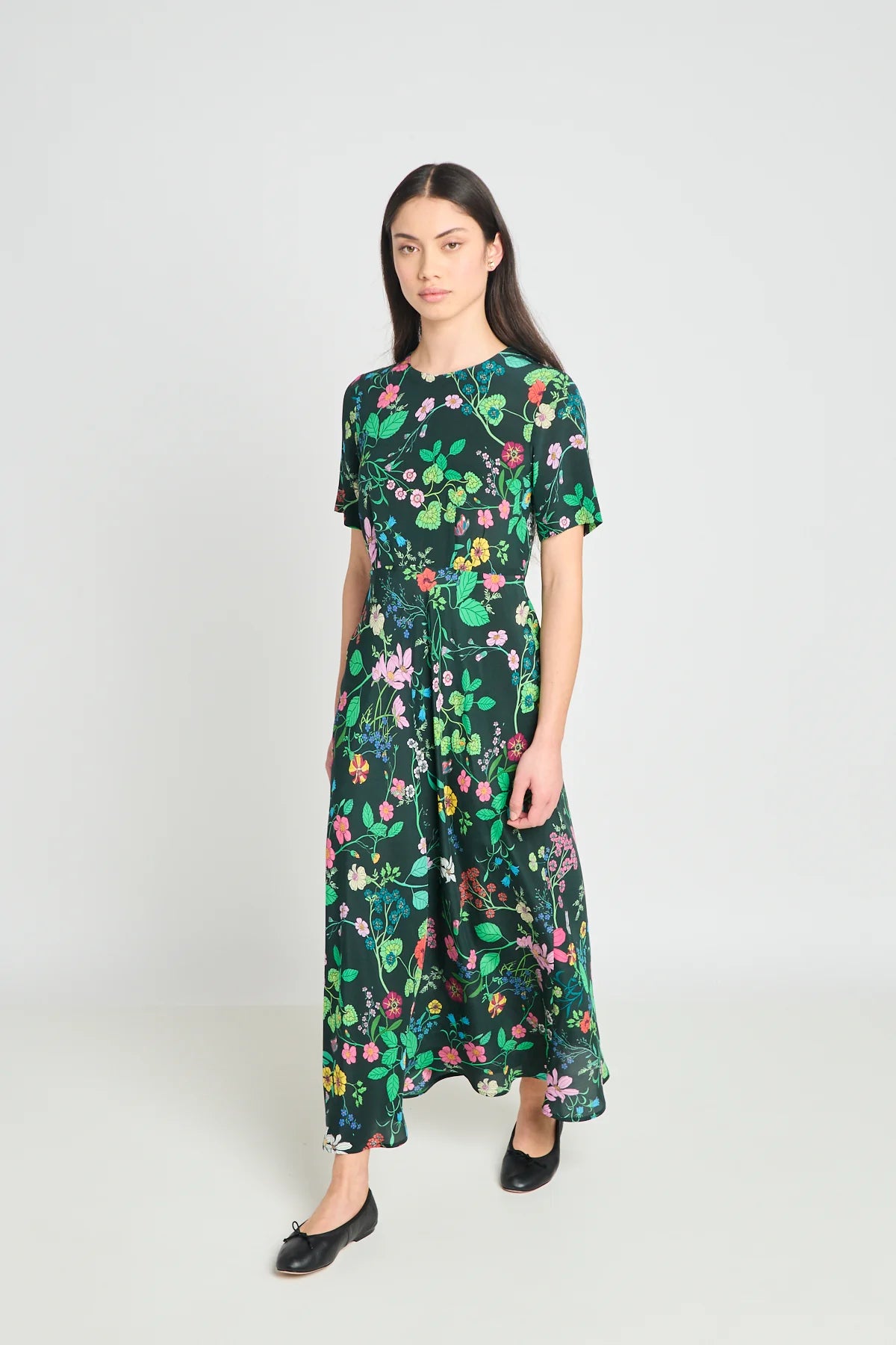 Madeleine Dress - Deep Green Floral