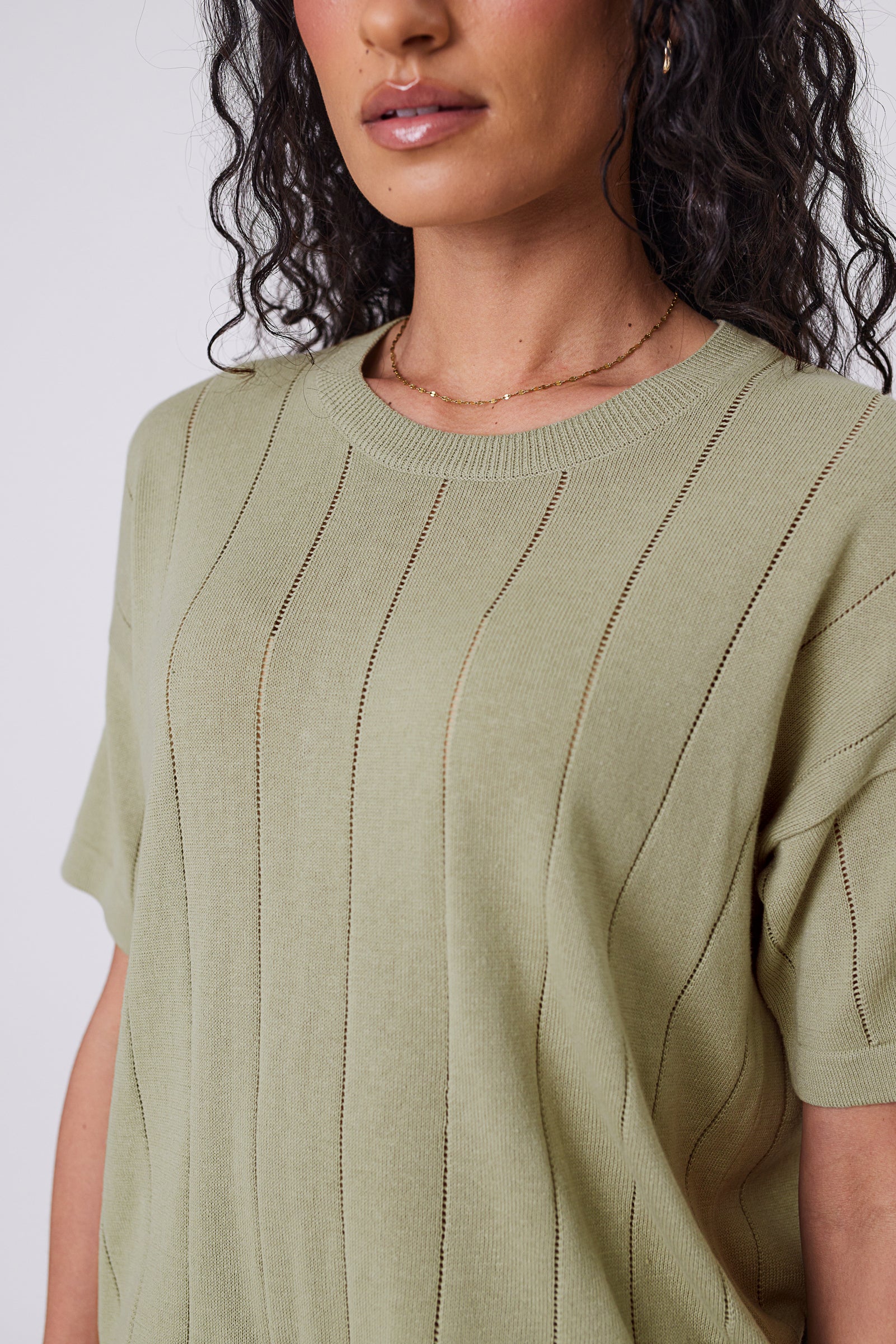 Marlow Ember Knit Tee - Celery