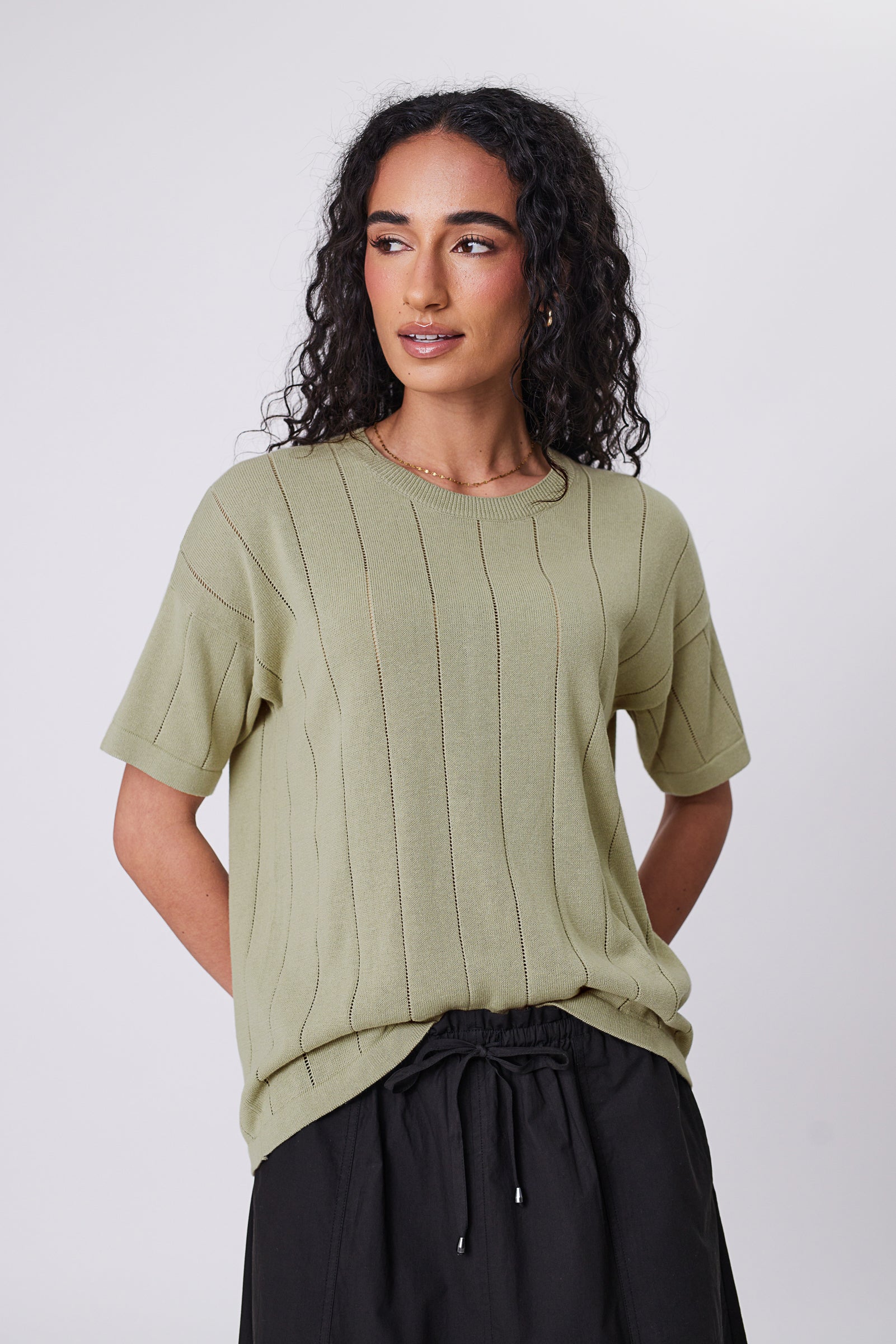 Marlow Ember Knit Tee - Celery