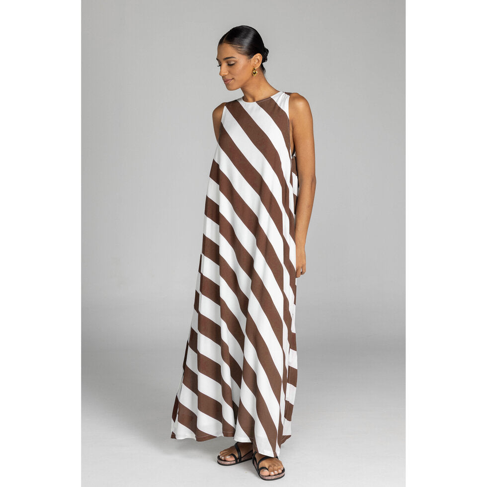 Finally Here Dress - Chocolate/White Stripe