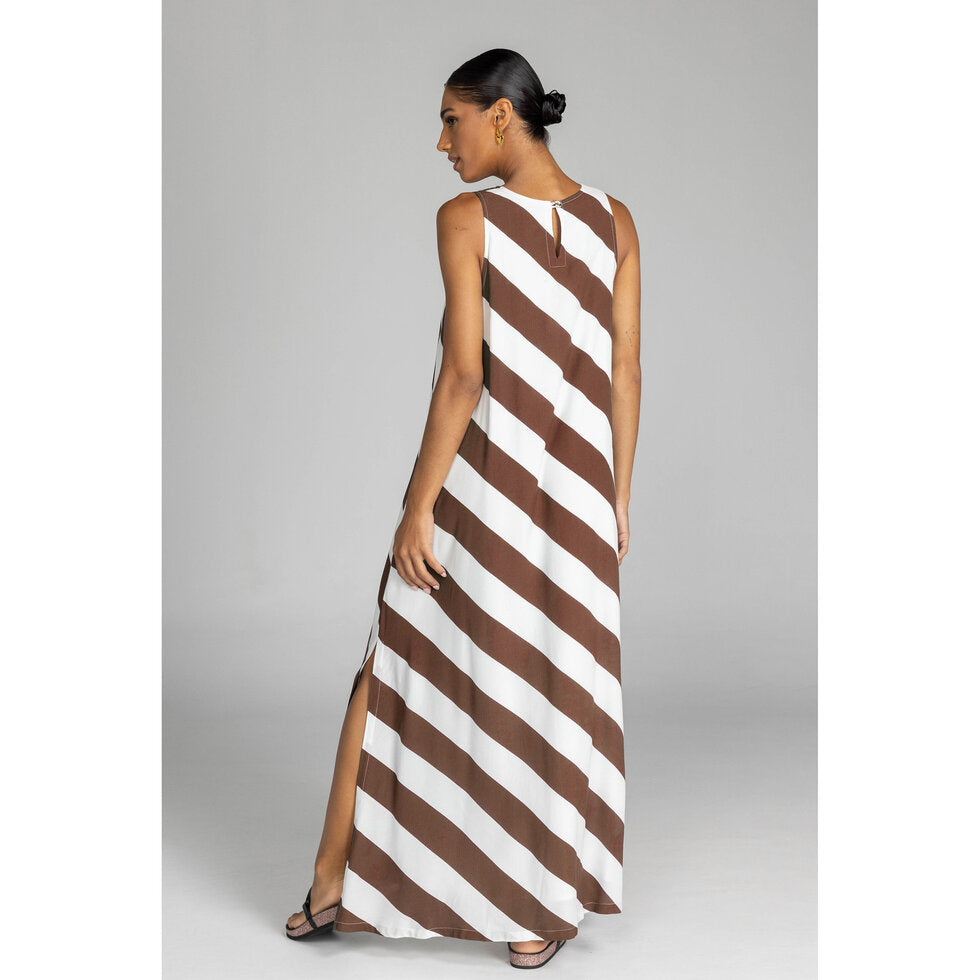 Finally Here Dress - Chocolate/White Stripe