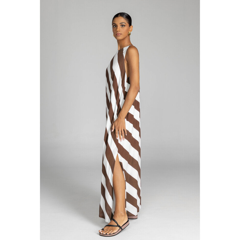 Finally Here Dress - Chocolate/White Stripe