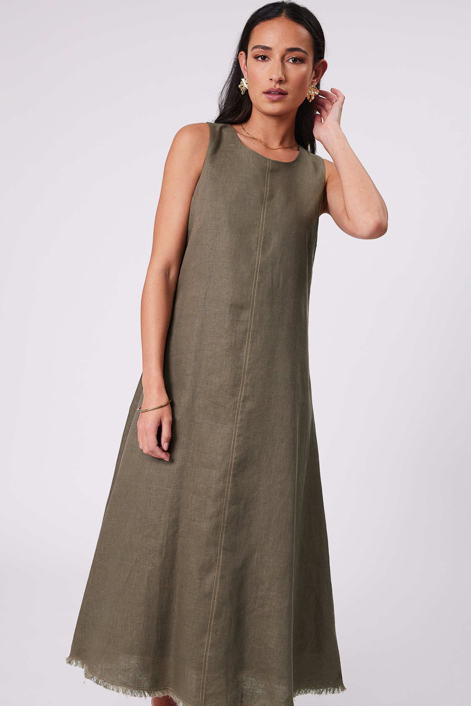 Marlow Florence Linen Dress - Kelp