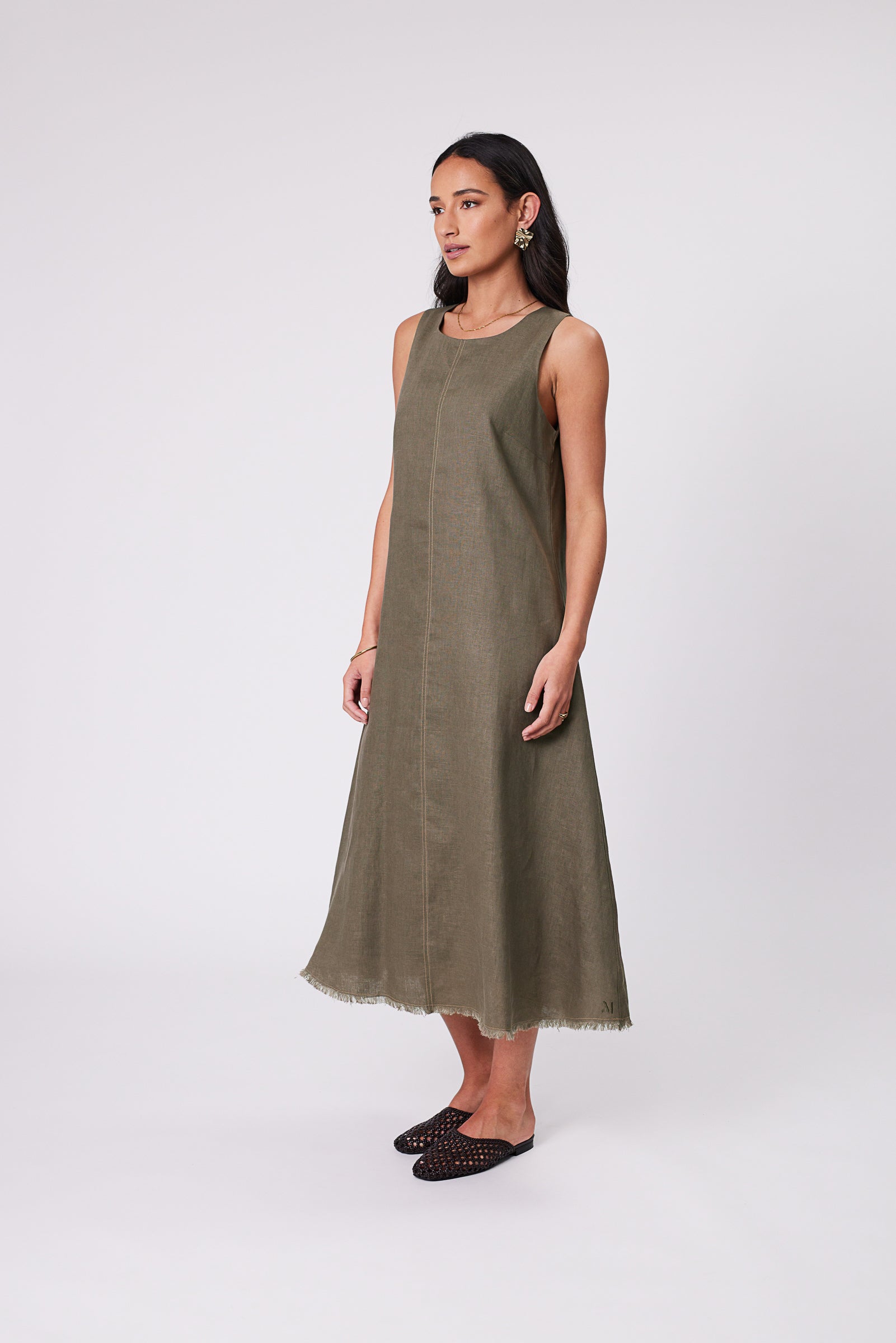 Marlow Florence Linen Dress - Kelp