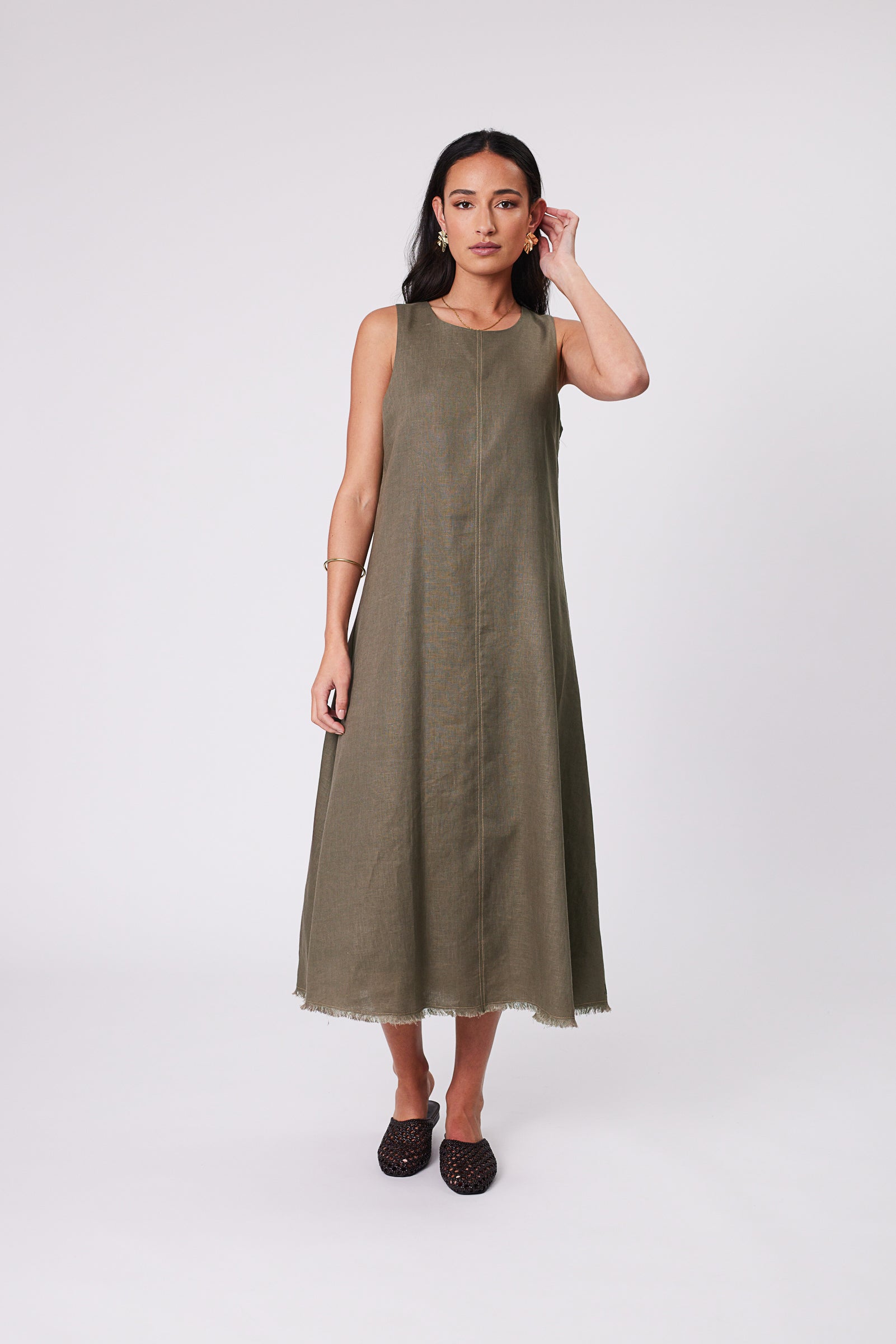 Marlow Florence Linen Dress - Kelp