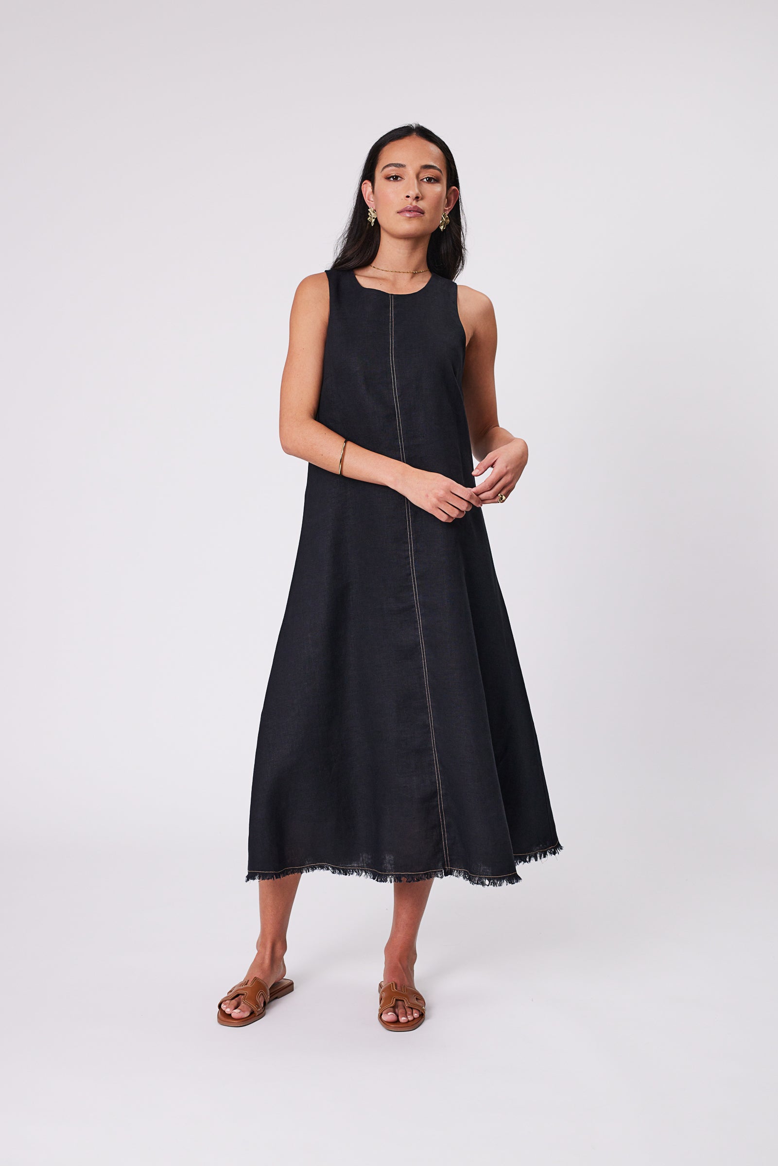 Marlow Florence Linen Dress - Black