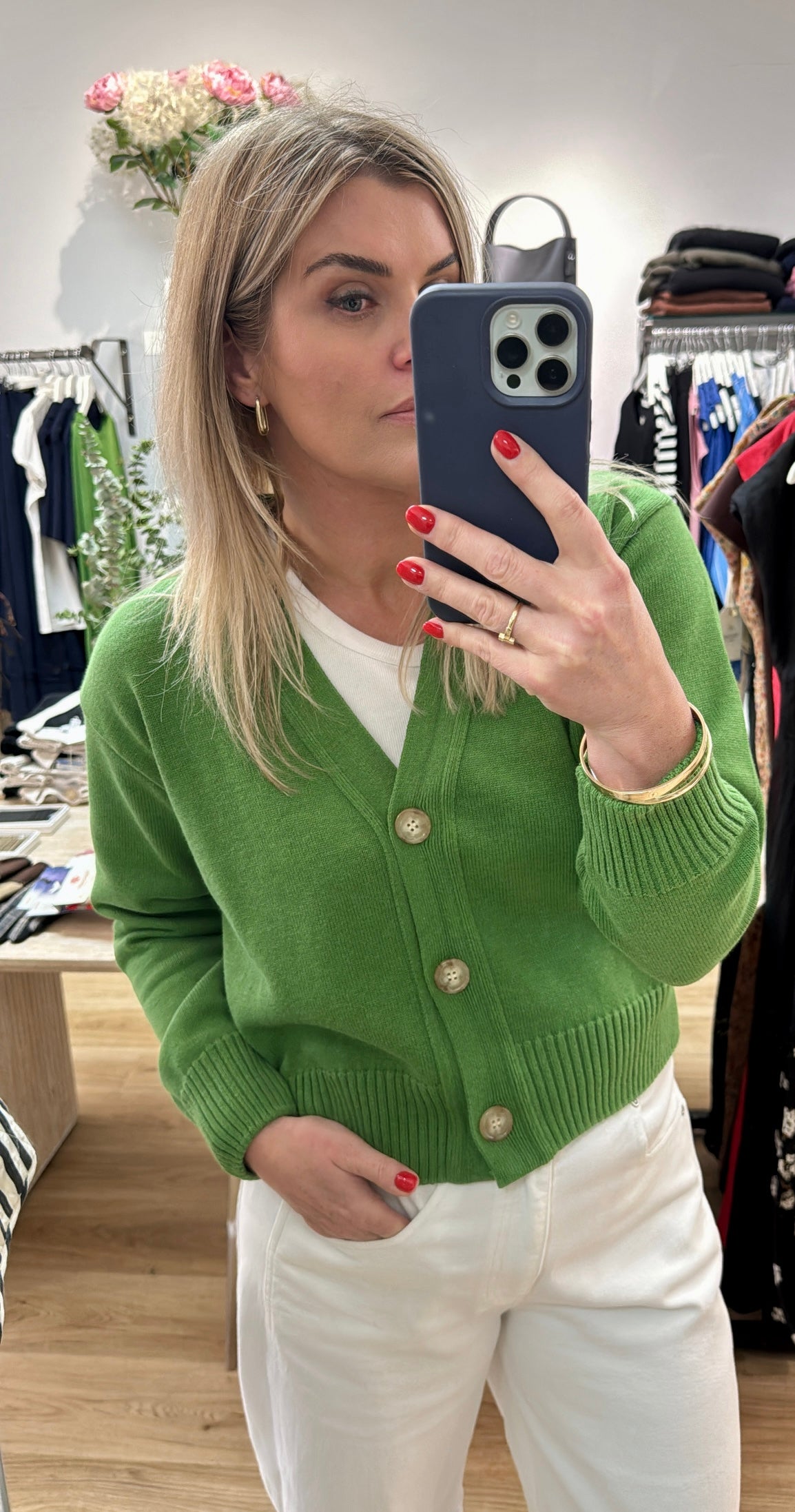 Tatano Contrast Cardi - Herb Green