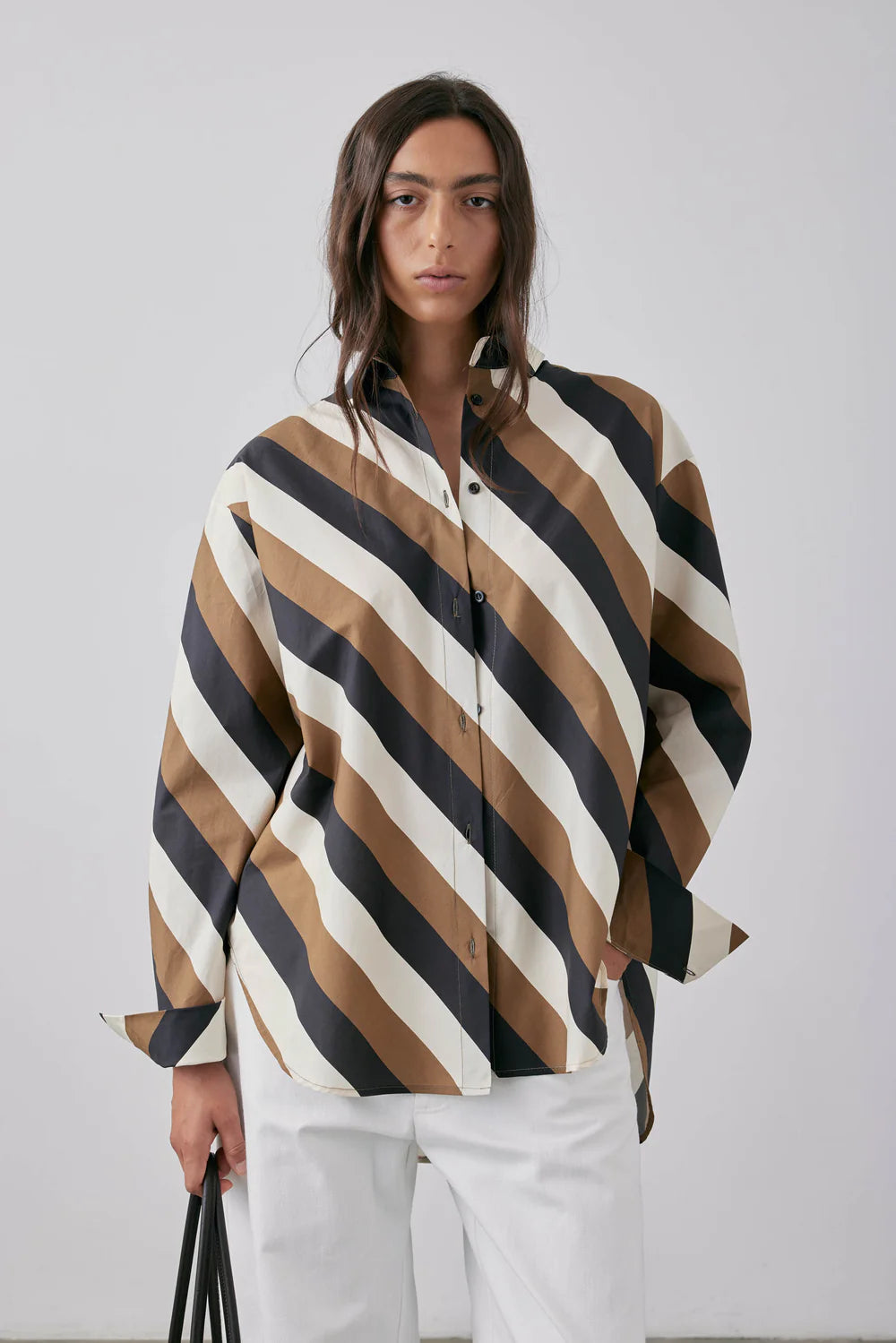 Therese Stripe Shirt - Parchment and Tobacco Stripe