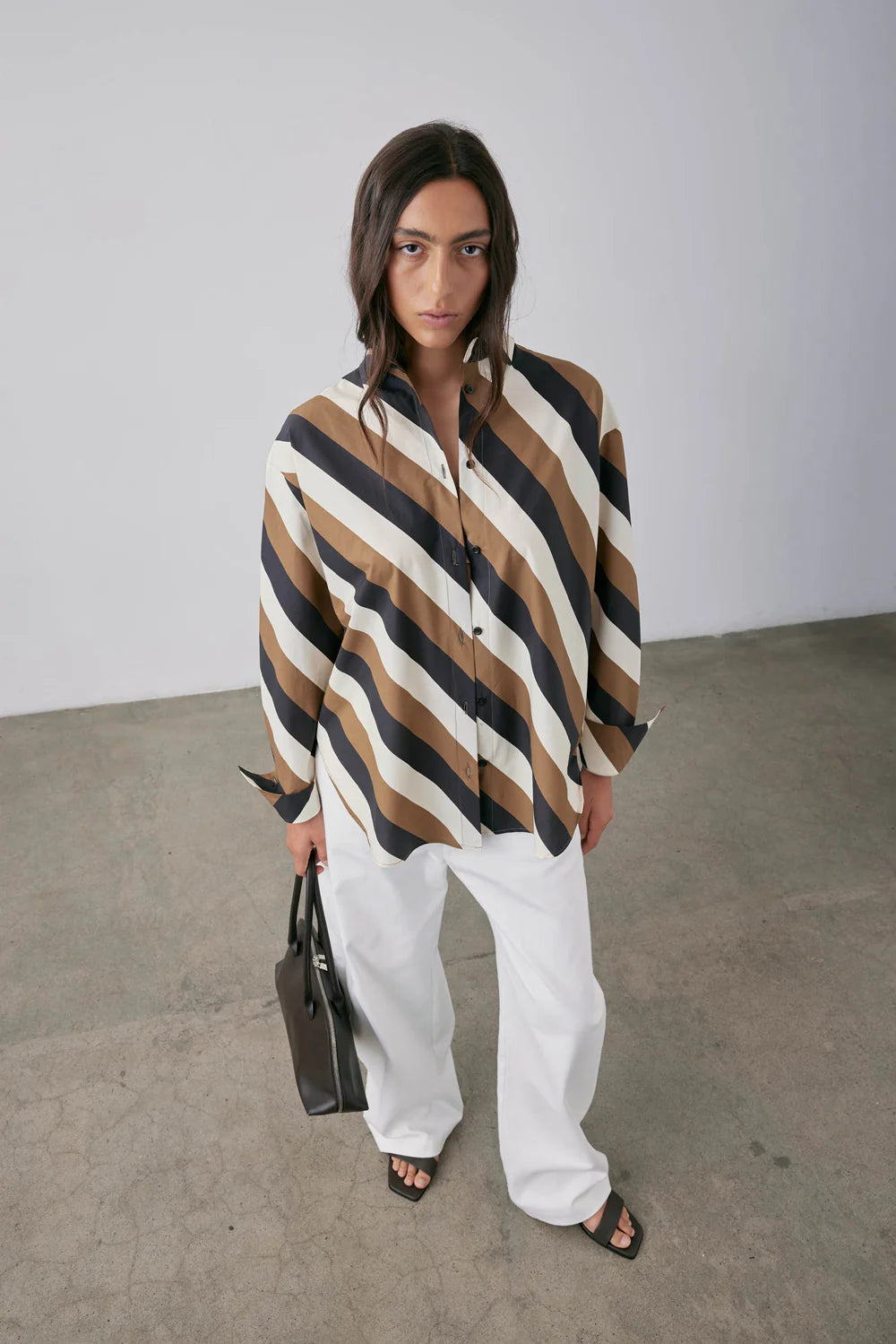 Therese Stripe Shirt - Parchment and Tobacco Stripe