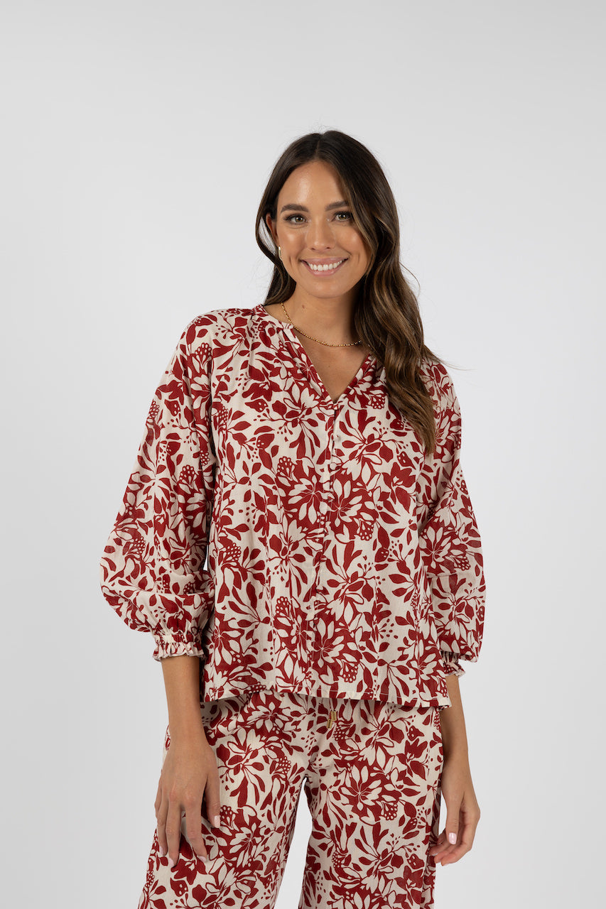 Humidity Eden Blouse - Brick Print