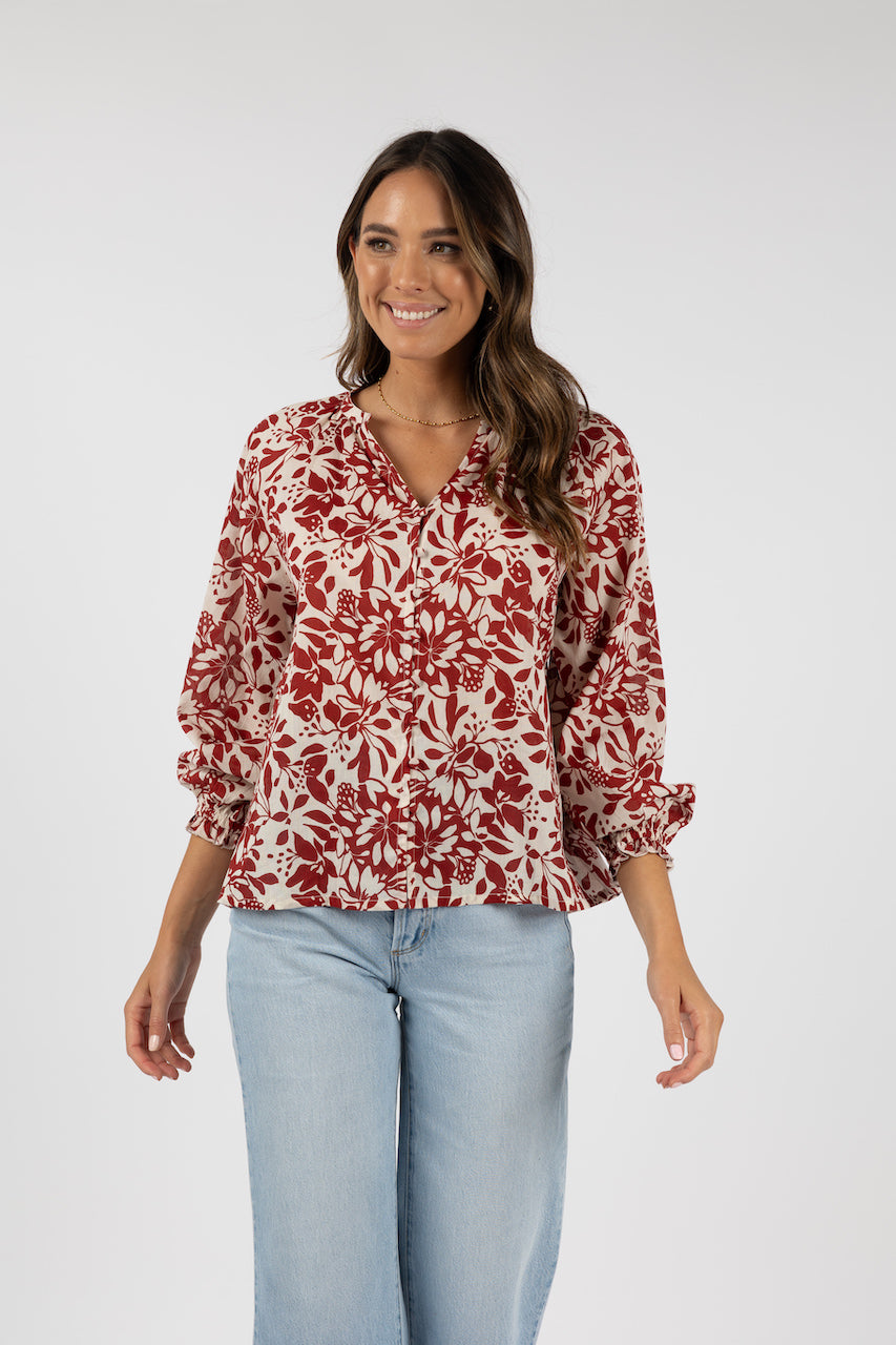 Humidity Eden Blouse - Brick Print